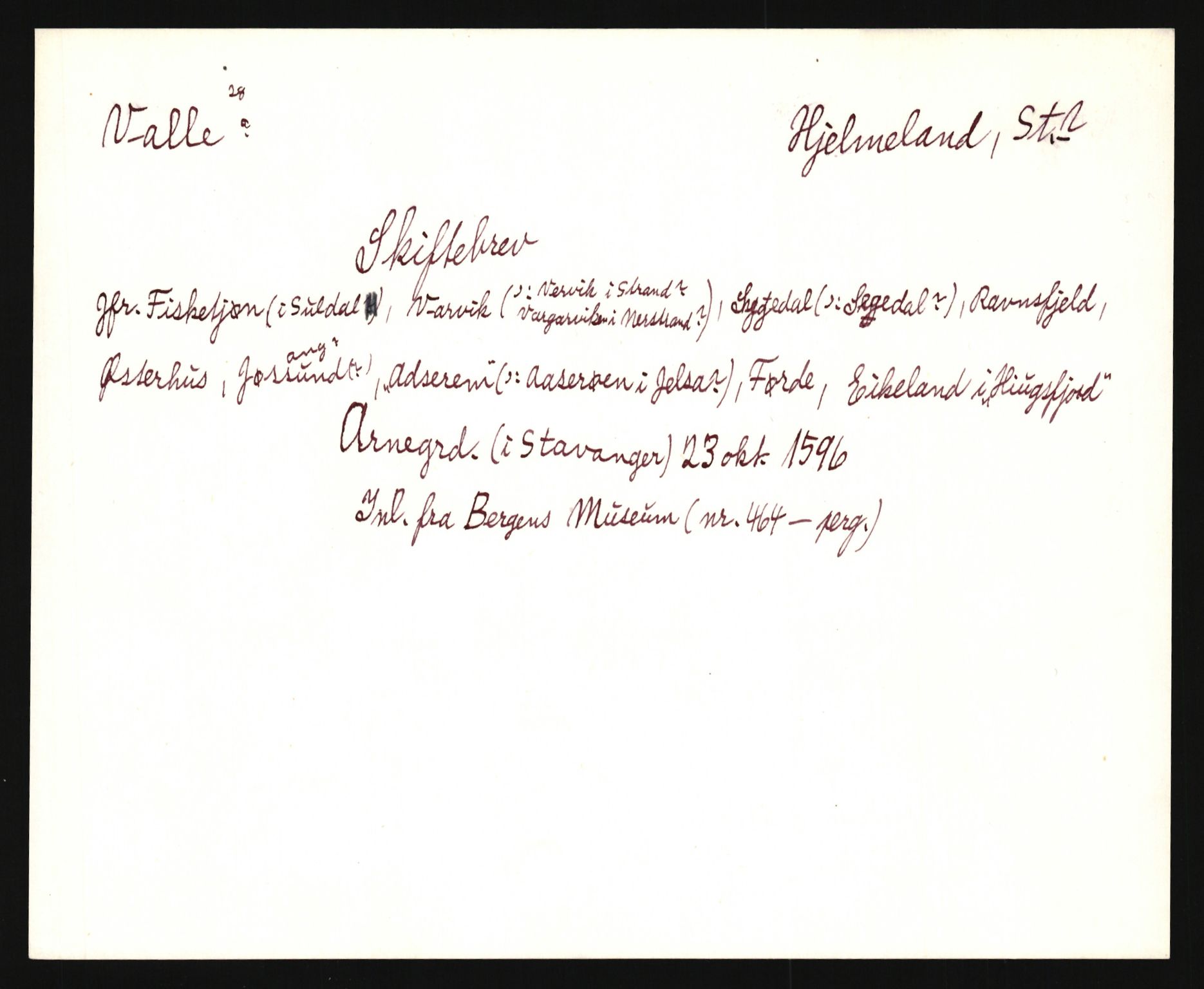 Riksarkivets diplomsamling, AV/RA-EA-5965/F35/F35e/L0027: Registreringssedler Rogaland, 1400-1700, p. 397