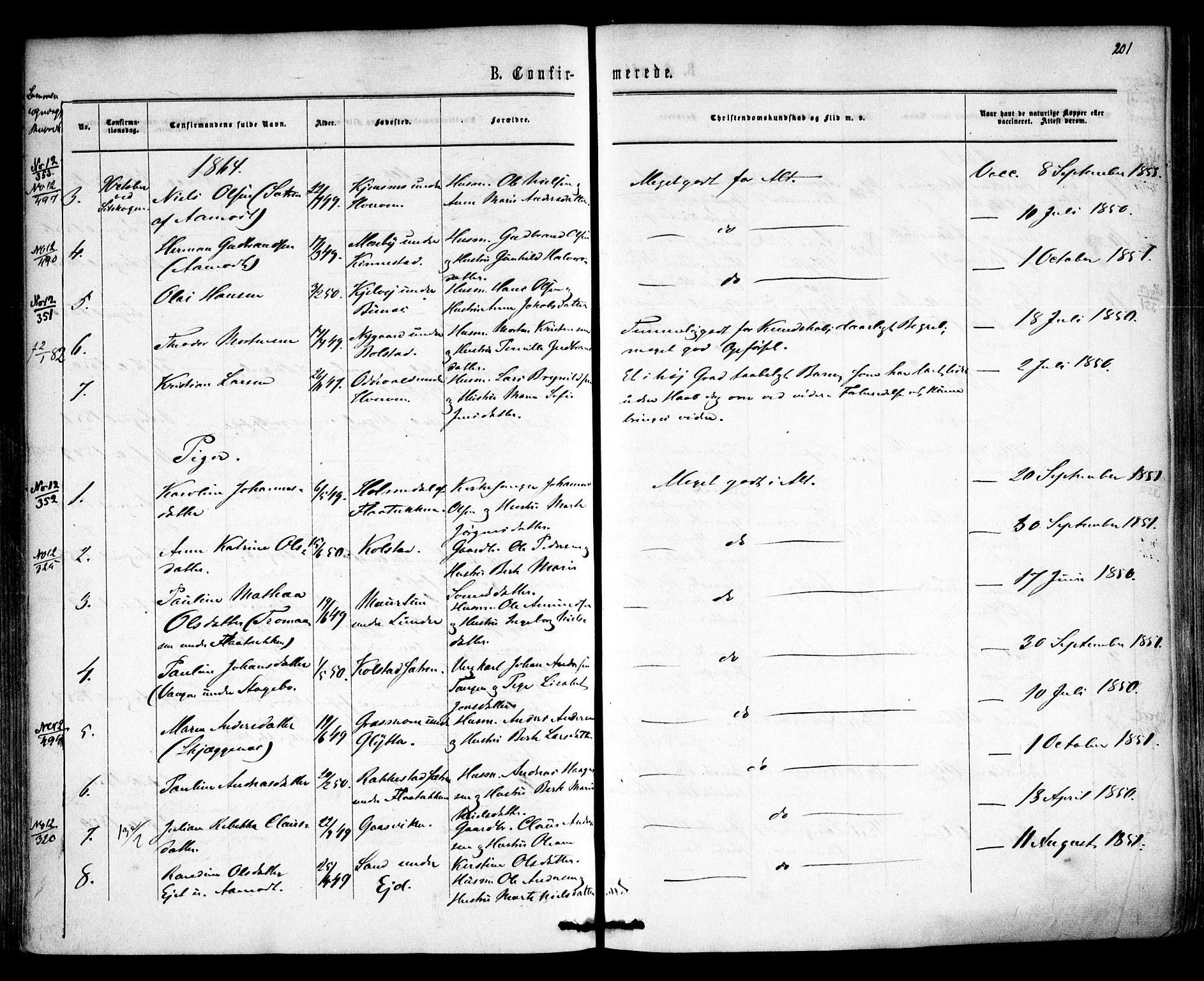 Høland prestekontor Kirkebøker, SAO/A-10346a/F/Fa/L0011: Parish register (official) no. I 11, 1862-1869, p. 201