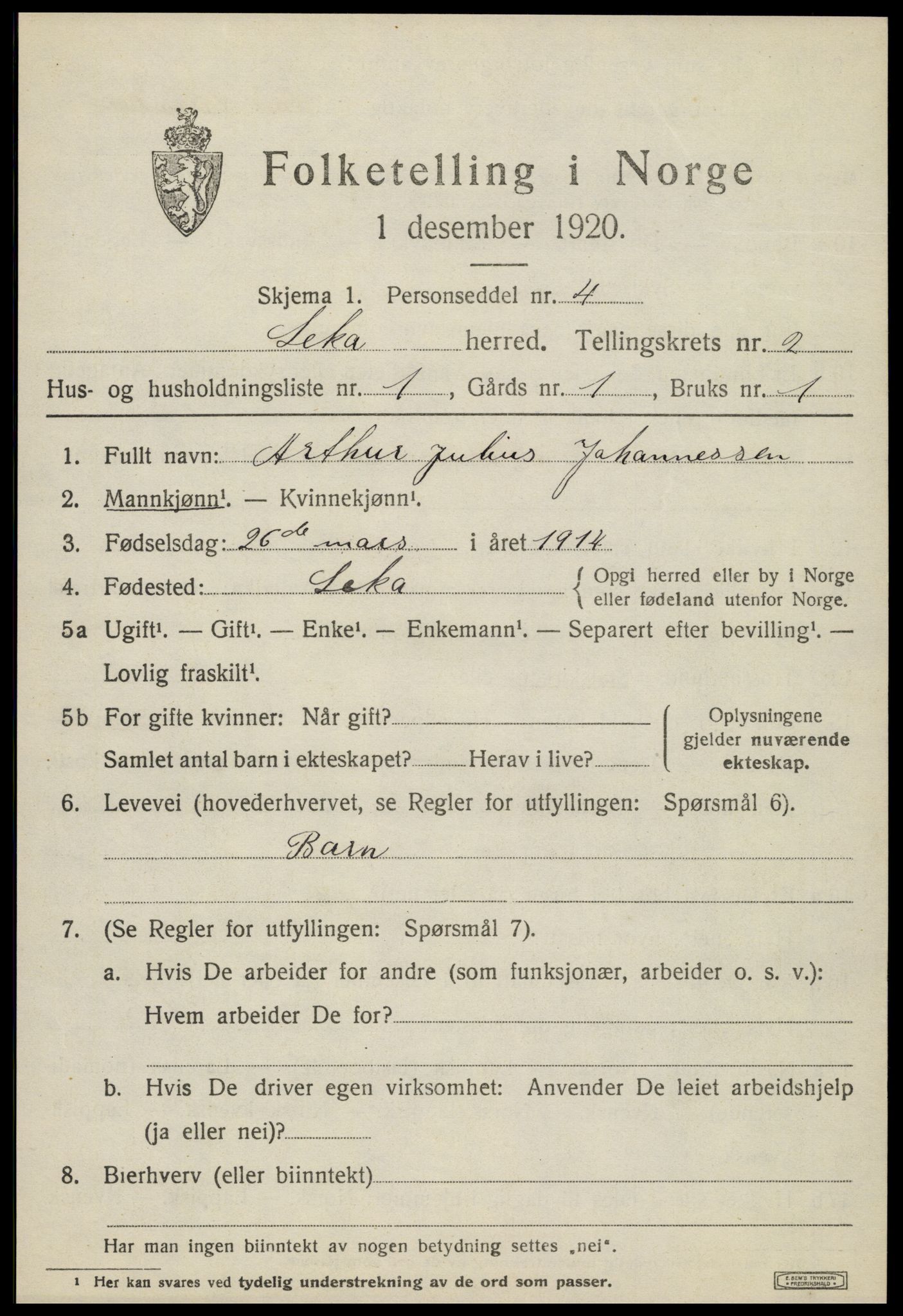 SAT, 1920 census for Leka, 1920, p. 595