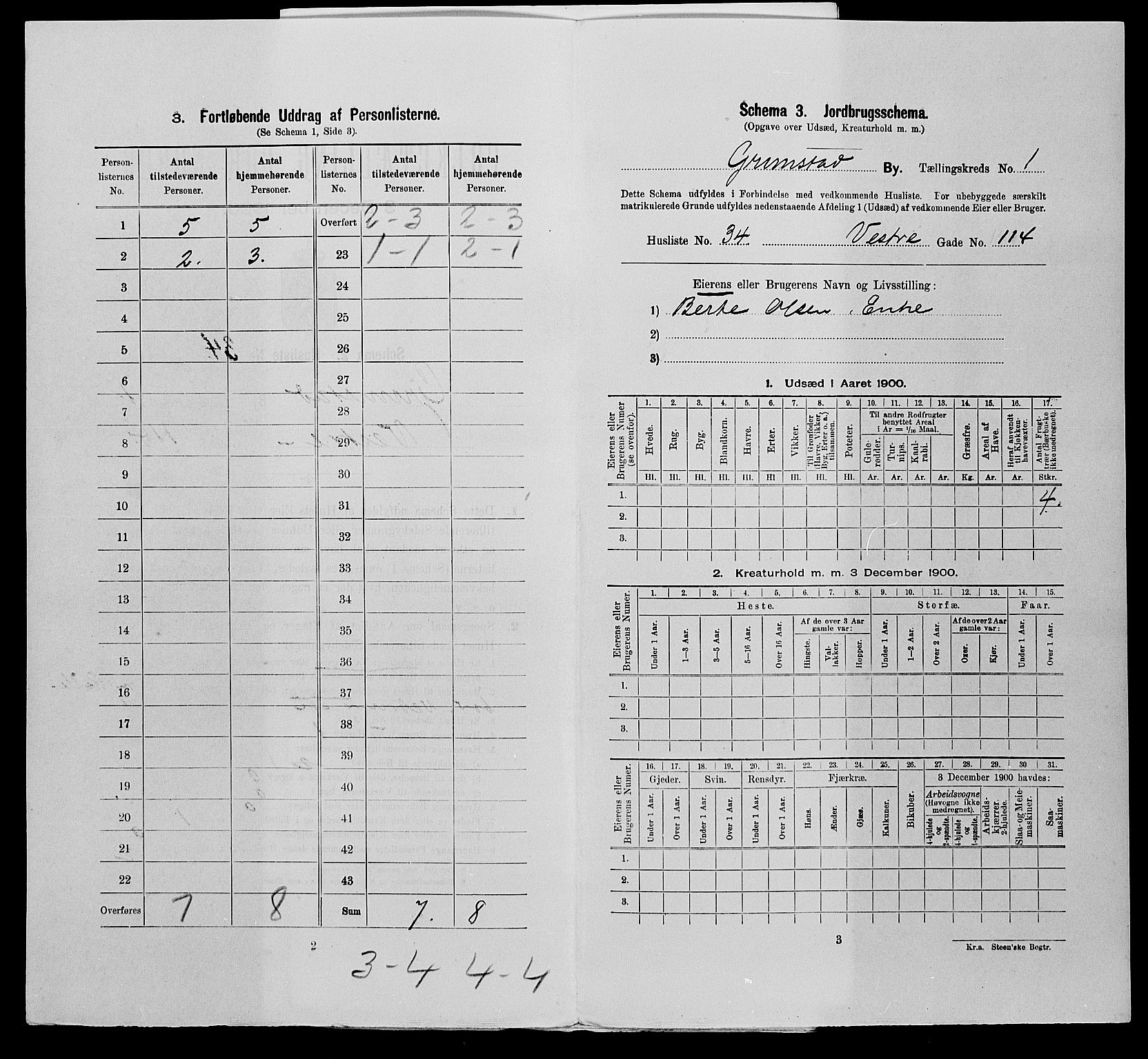 SAK, 1900 census for Grimstad, 1900, p. 192