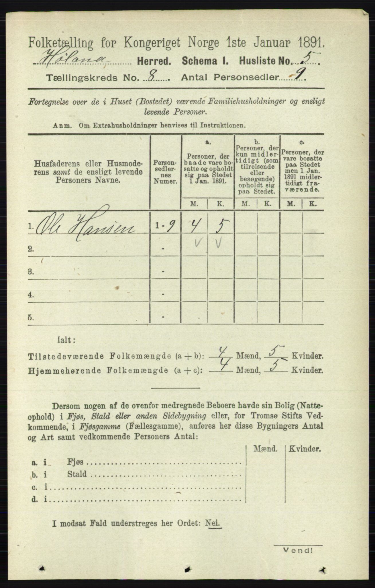 RA, 1891 census for 0221 Høland, 1891, p. 5455