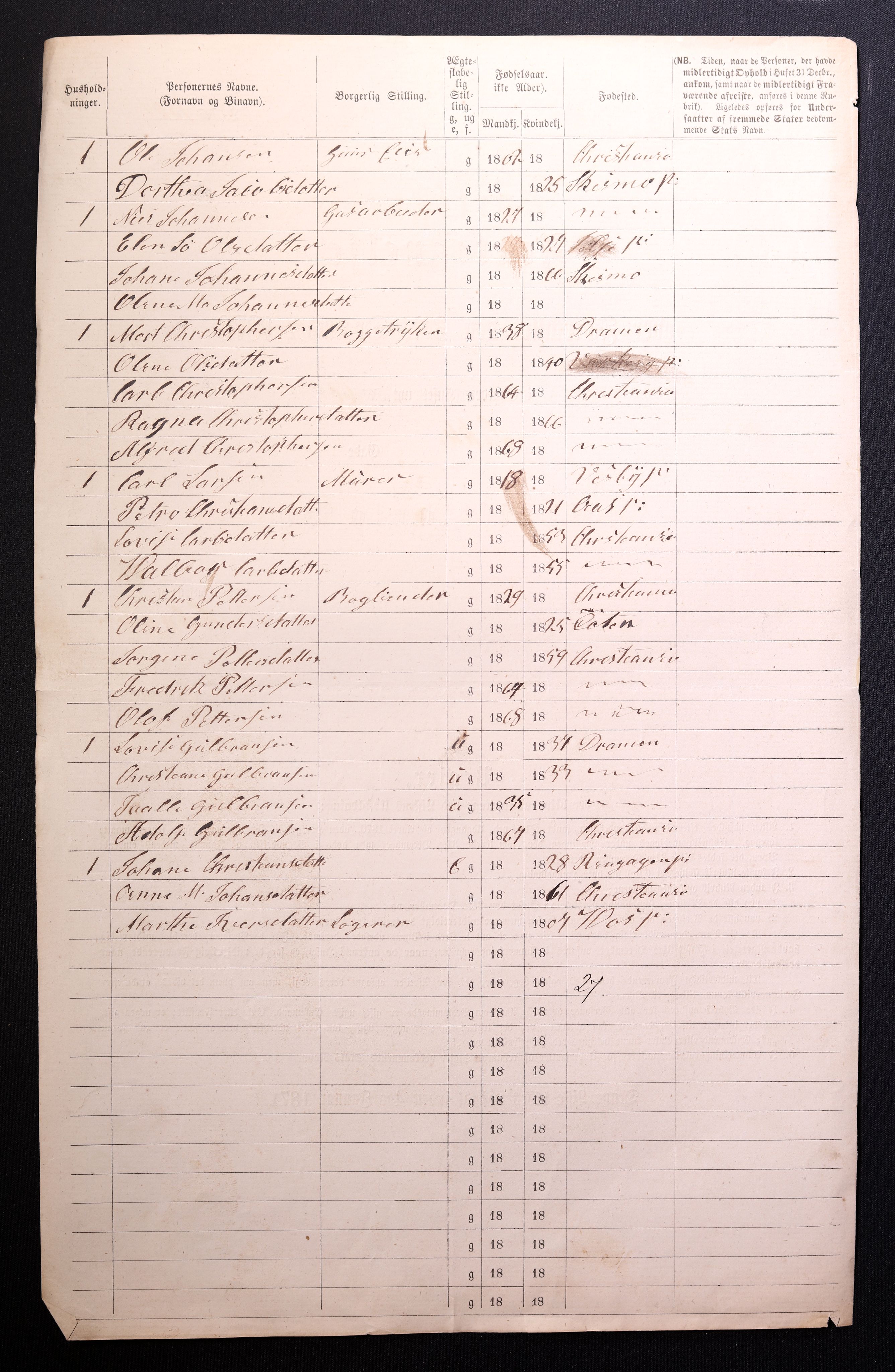 RA, 1870 census for 0301 Kristiania, 1870, p. 1868