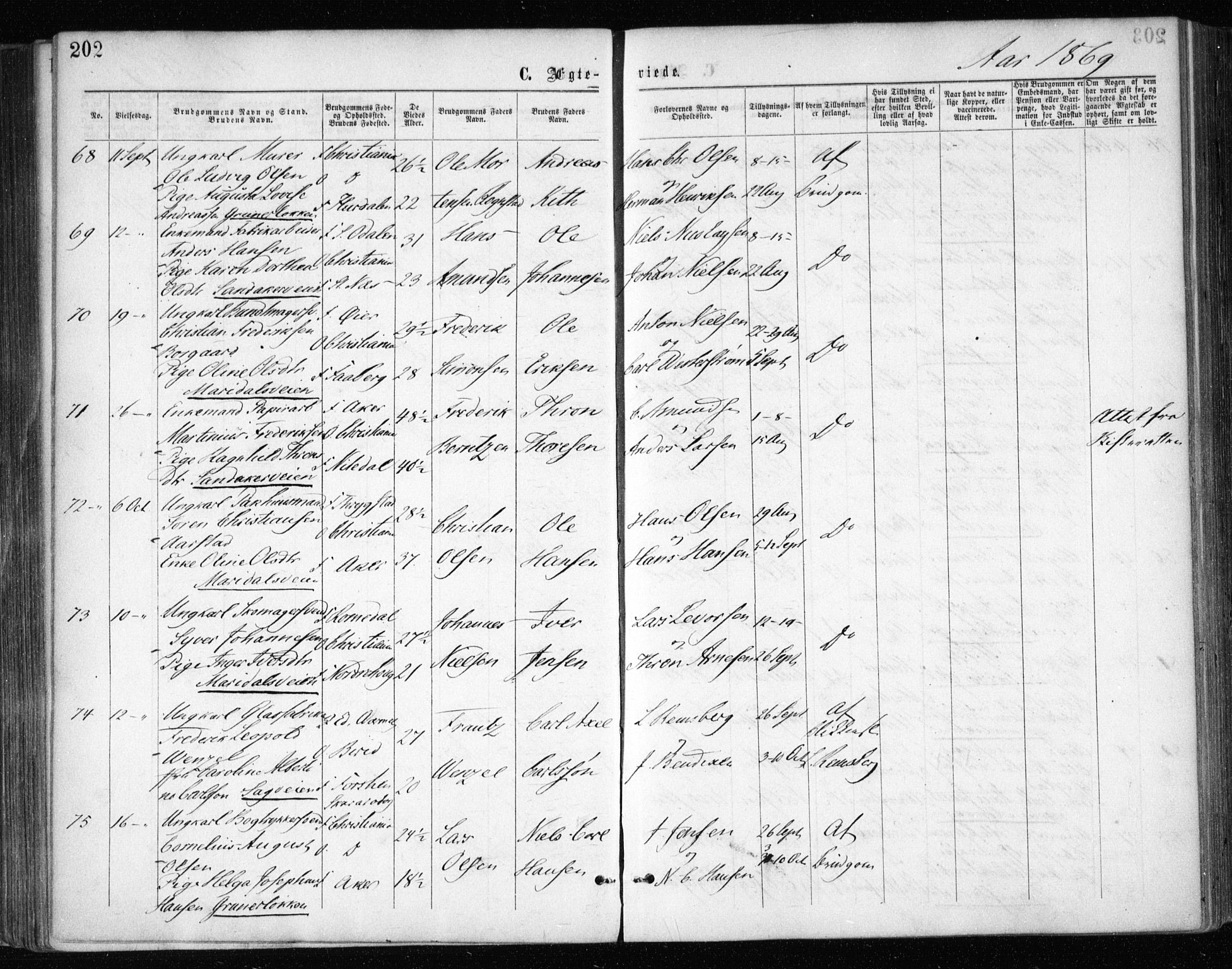 Gamle Aker prestekontor Kirkebøker, AV/SAO-A-10617a/F/L0003: Parish register (official) no. 3, 1865-1873, p. 202