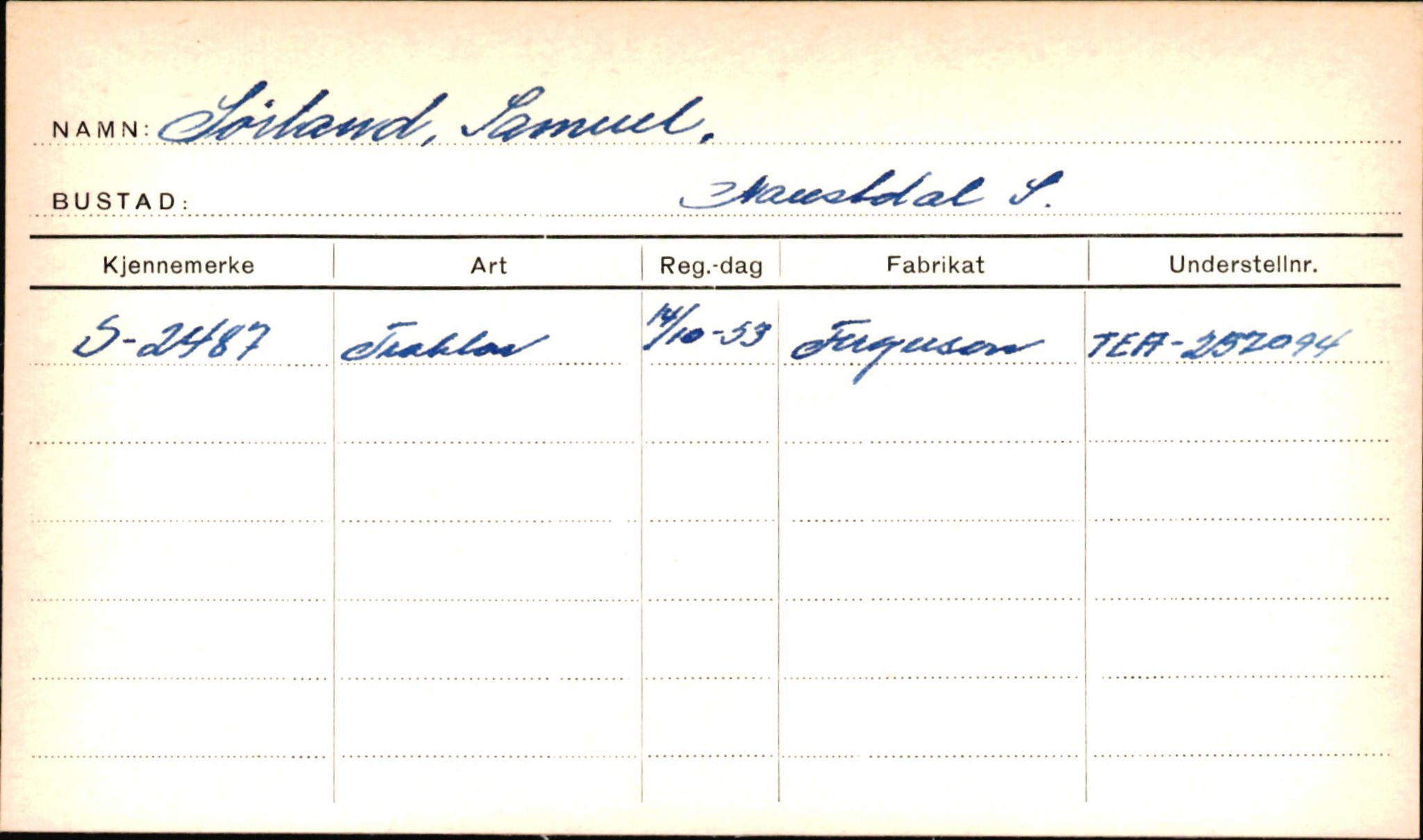 Statens vegvesen, Sogn og Fjordane vegkontor, AV/SAB-A-5301/4/F/L0002: Eigarregister Fjordane til 1.6.1961, 1930-1961, p. 99