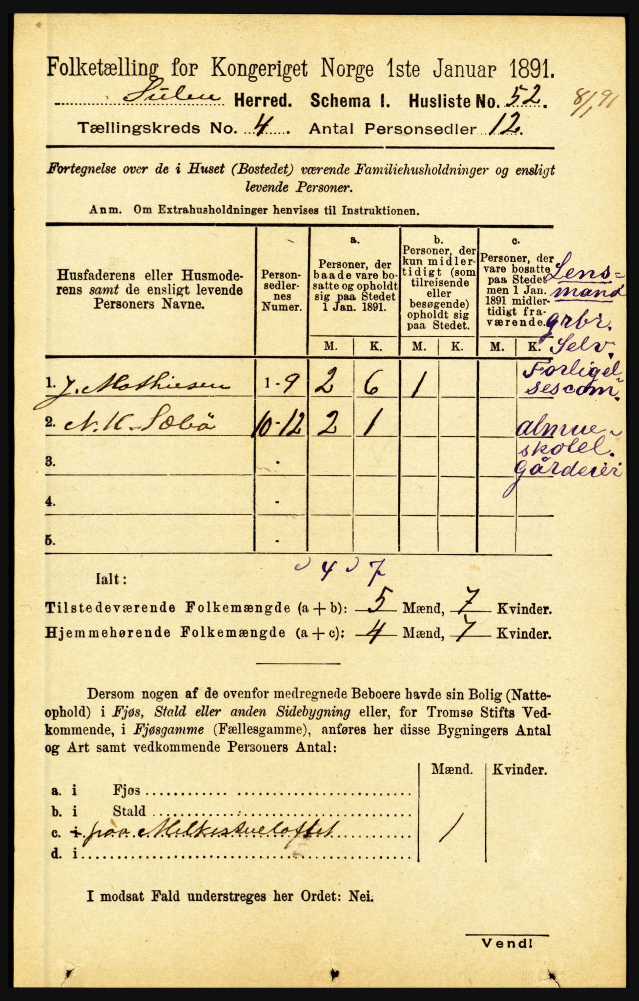 RA, 1891 census for 1412 Solund, 1891, p. 1582