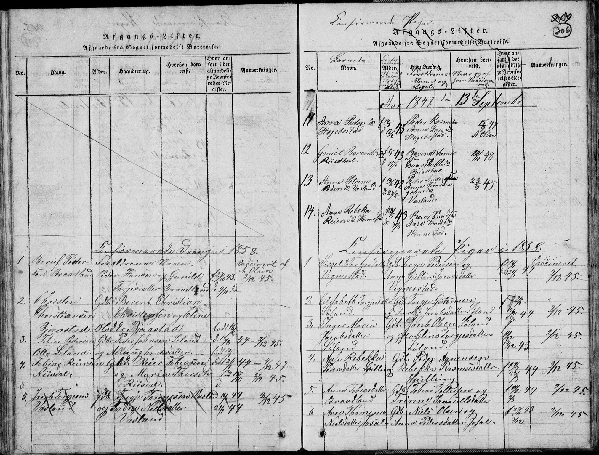 Nord-Audnedal sokneprestkontor, AV/SAK-1111-0032/F/Fb/Fbb/L0001: Parish register (copy) no. B 1, 1816-1858, p. 306