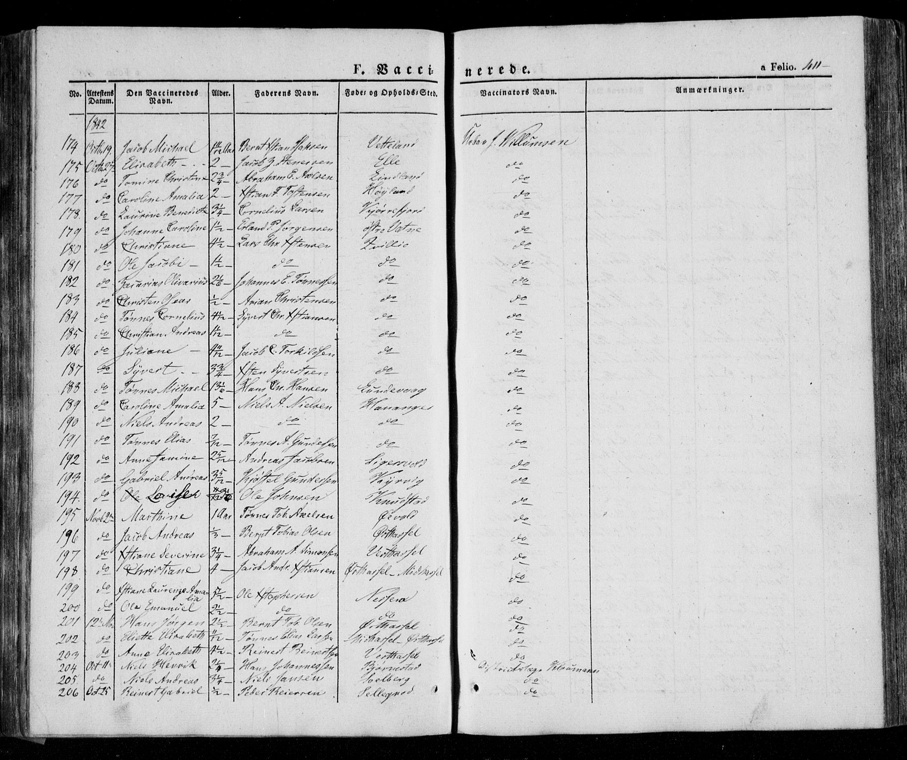 Lista sokneprestkontor, AV/SAK-1111-0027/F/Fa/L0009: Parish register (official) no. A 9, 1835-1846, p. 411