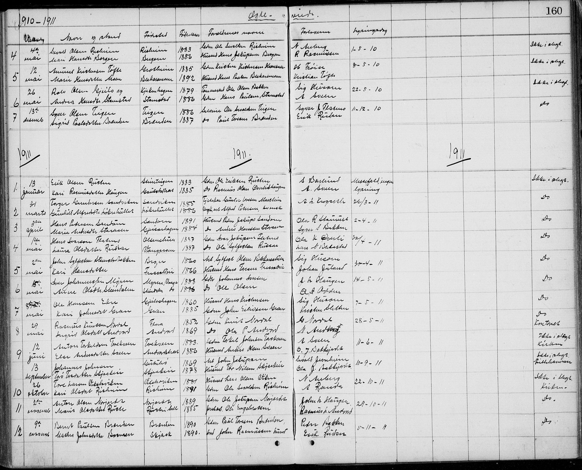 Lom prestekontor, SAH/PREST-070/L/L0013: Parish register (copy) no. 13, 1874-1938, p. 160