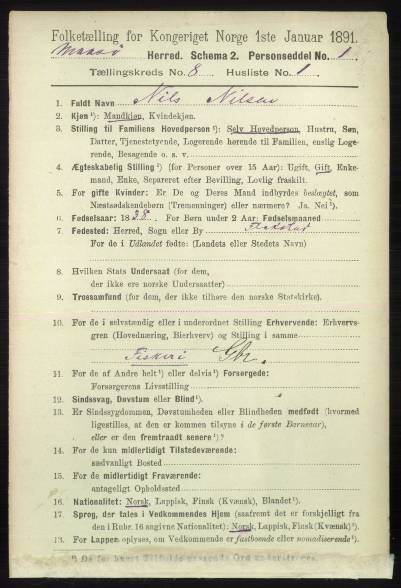 RA, 1891 census for 2018 Måsøy, 1891, p. 1522