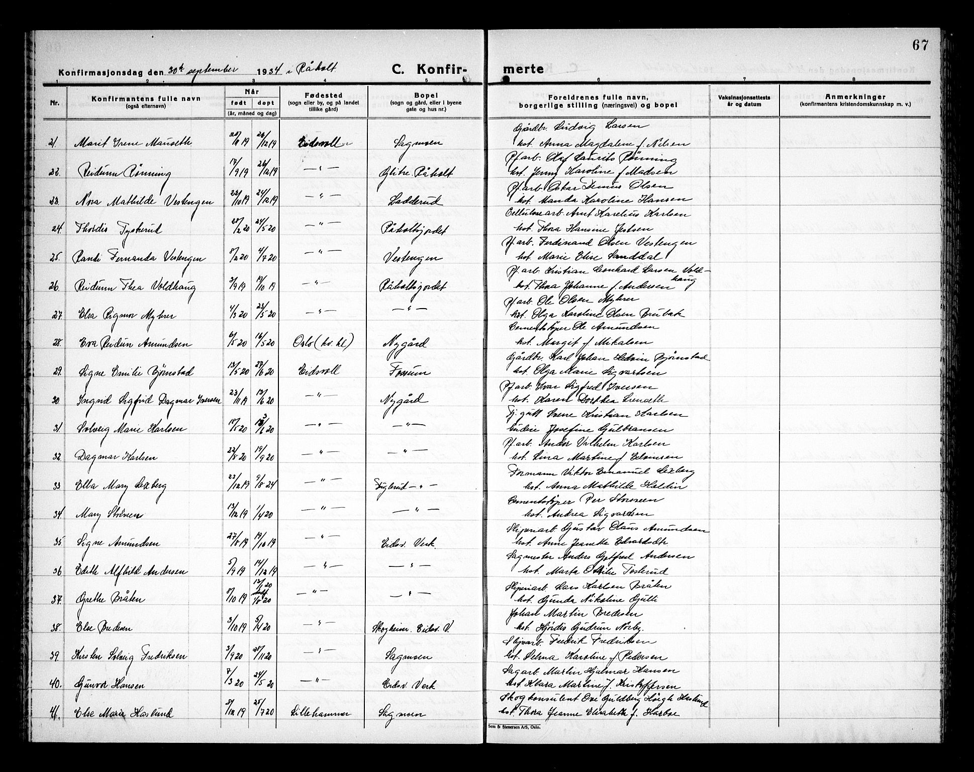Eidsvoll prestekontor Kirkebøker, AV/SAO-A-10888/G/Ga/L0011: Parish register (copy) no. I 11, 1926-1936, p. 67