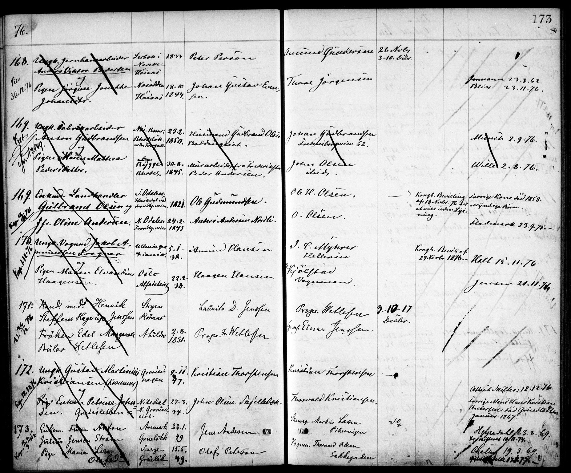 Østre Aker prestekontor Kirkebøker, AV/SAO-A-10840/H/Ha/L0001: Banns register no. I 1, 1861-1878, p. 173