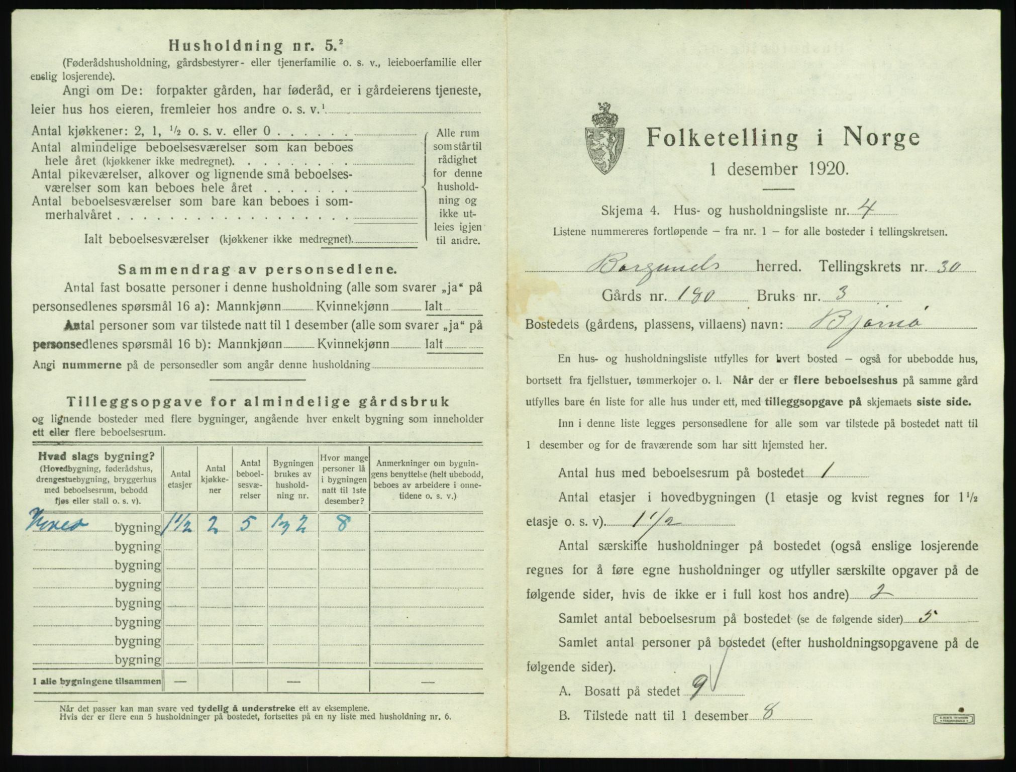 SAT, 1920 census for Borgund, 1920, p. 2380