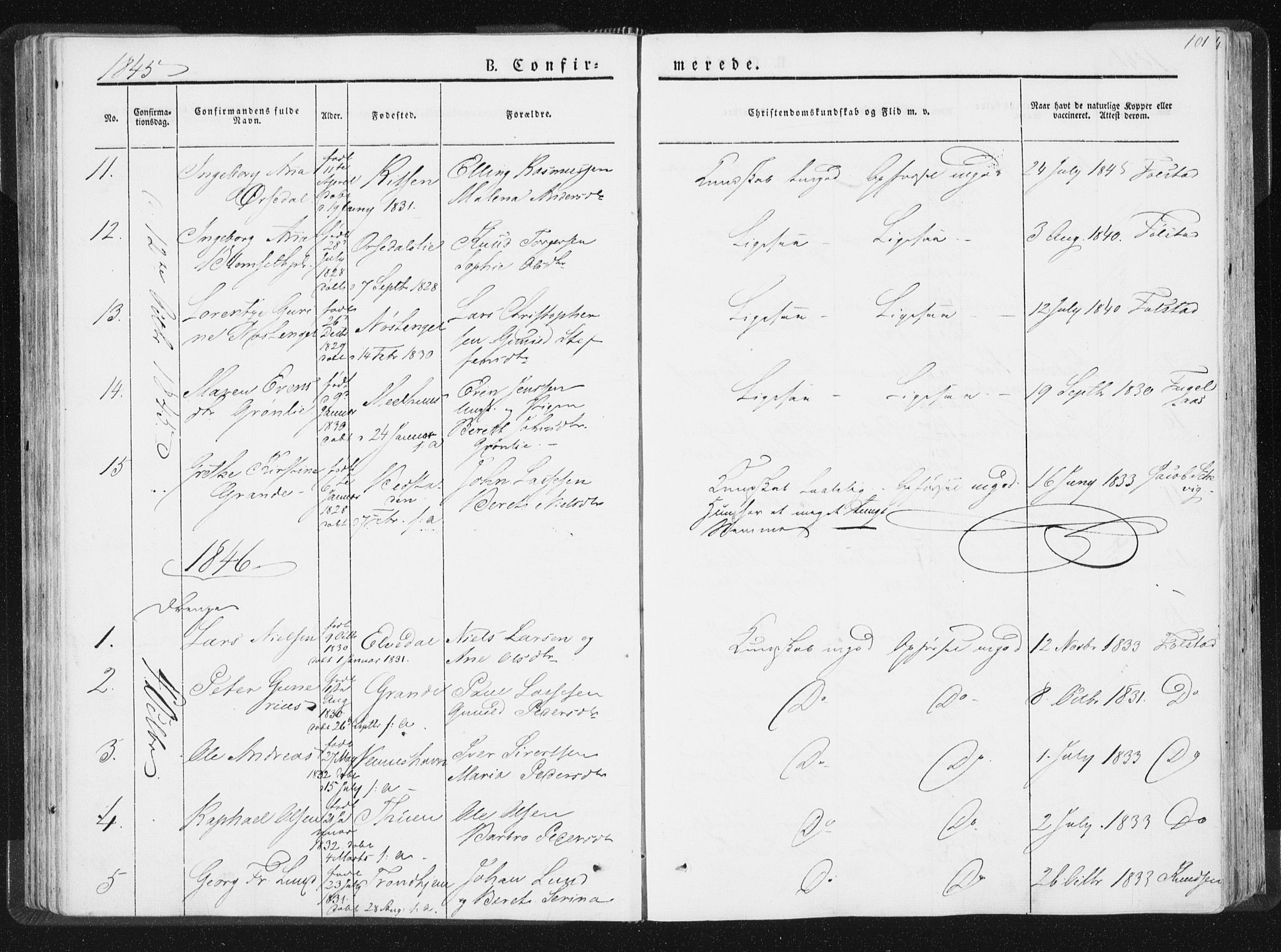 Ministerialprotokoller, klokkerbøker og fødselsregistre - Nord-Trøndelag, SAT/A-1458/744/L0418: Parish register (official) no. 744A02, 1843-1866, p. 101