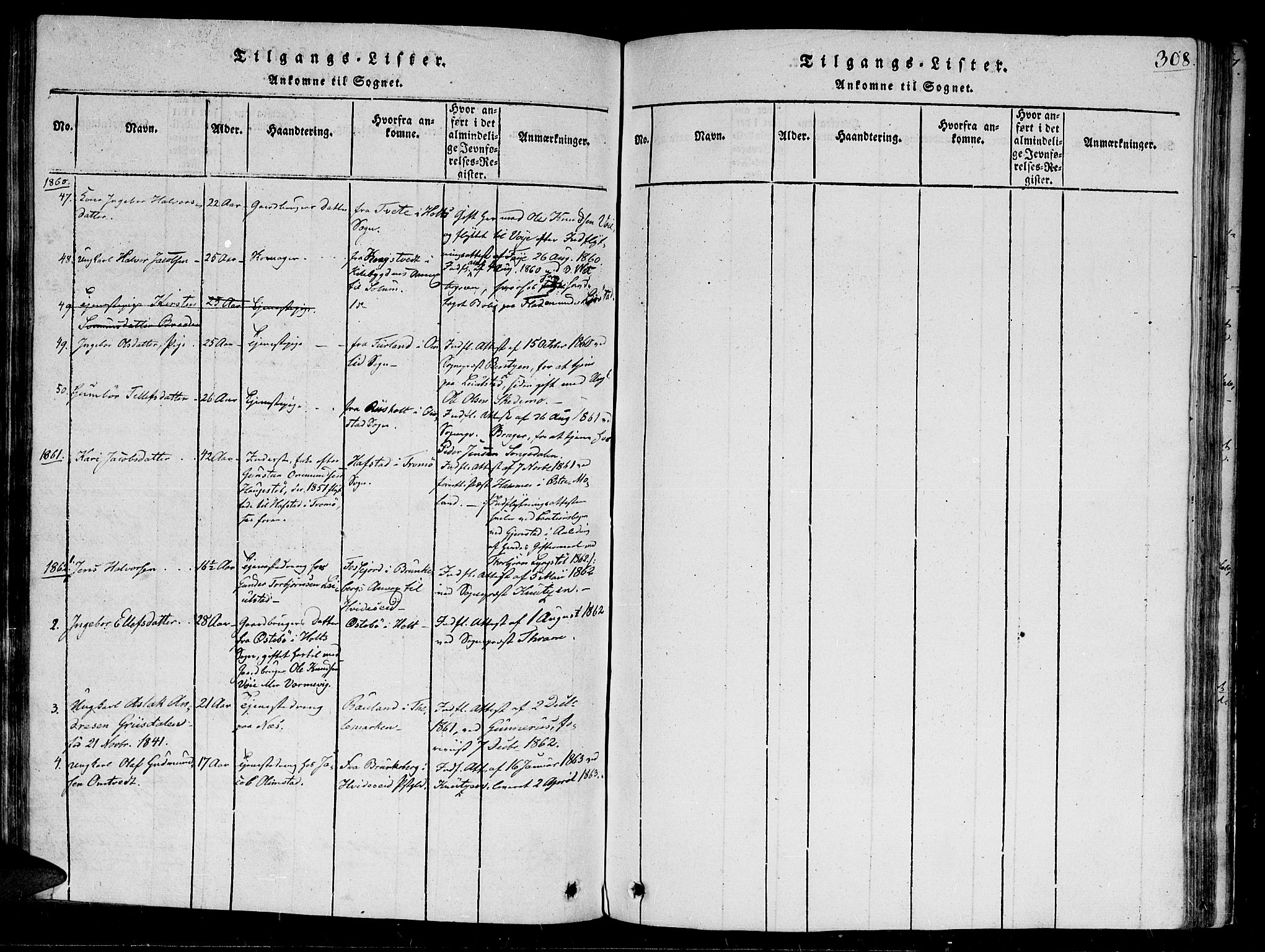 Gjerstad sokneprestkontor, AV/SAK-1111-0014/F/Fb/Fbb/L0001: Parish register (copy) no. B 1, 1813-1863, p. 308