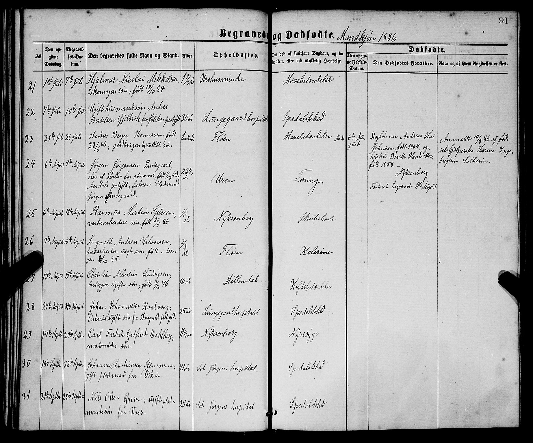 St. Jørgens hospital og Årstad sokneprestembete, AV/SAB-A-99934: Parish register (official) no. A 11, 1864-1886, p. 91