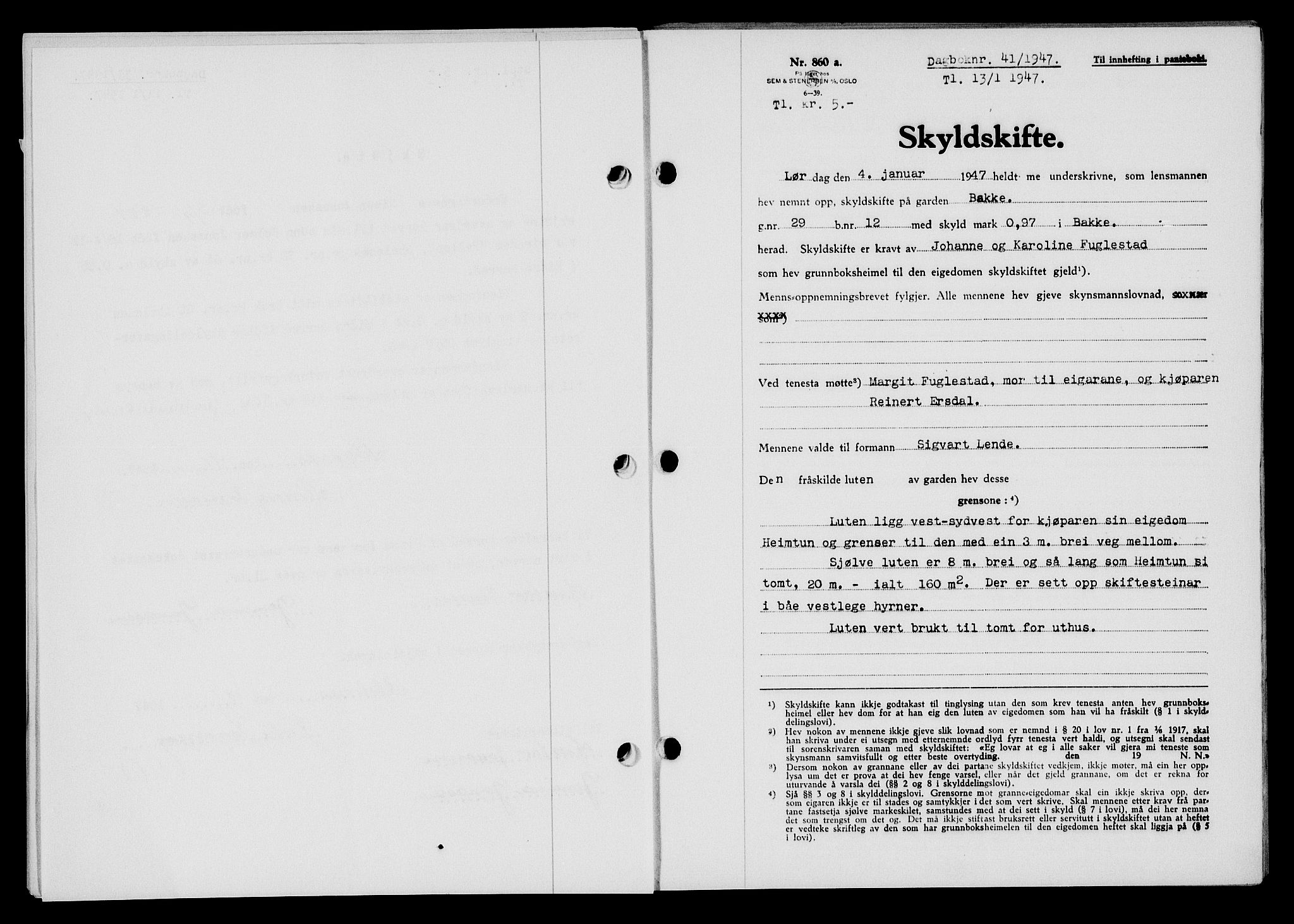 Flekkefjord sorenskriveri, SAK/1221-0001/G/Gb/Gba/L0061: Mortgage book no. A-9, 1946-1947, Diary no: : 41/1947