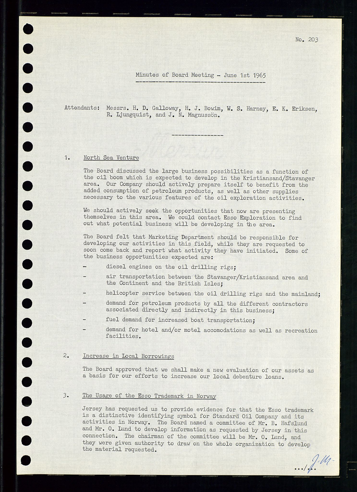 Pa 0982 - Esso Norge A/S, AV/SAST-A-100448/A/Aa/L0002/0001: Den administrerende direksjon Board minutes (styrereferater) / Den administrerende direksjon Board minutes (styrereferater), 1965, p. 100