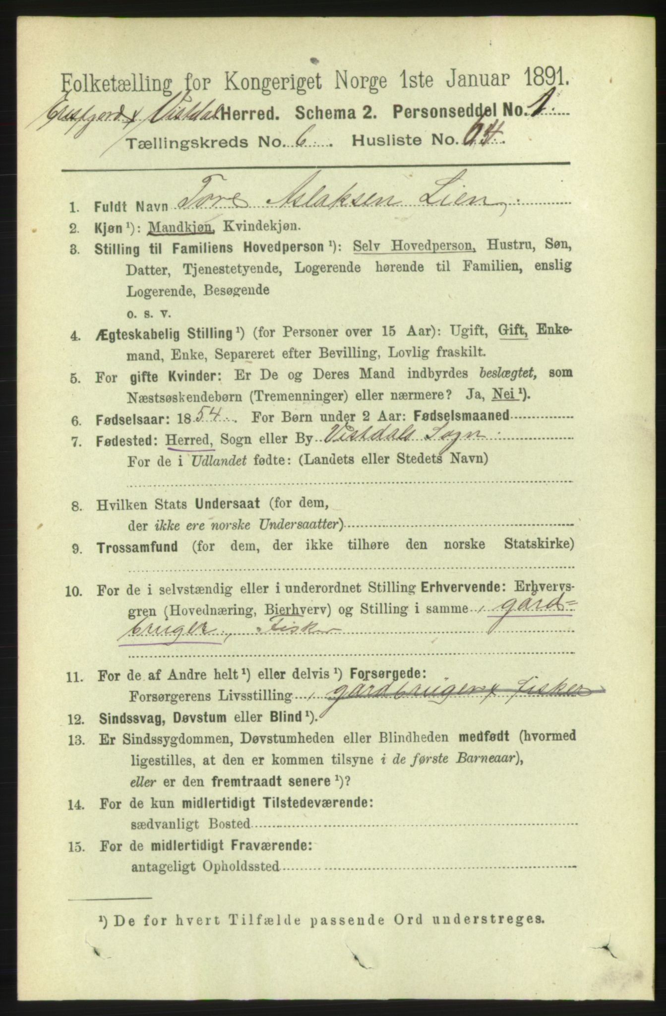 RA, 1891 census for 1542 Eresfjord og Vistdal, 1891, p. 1900