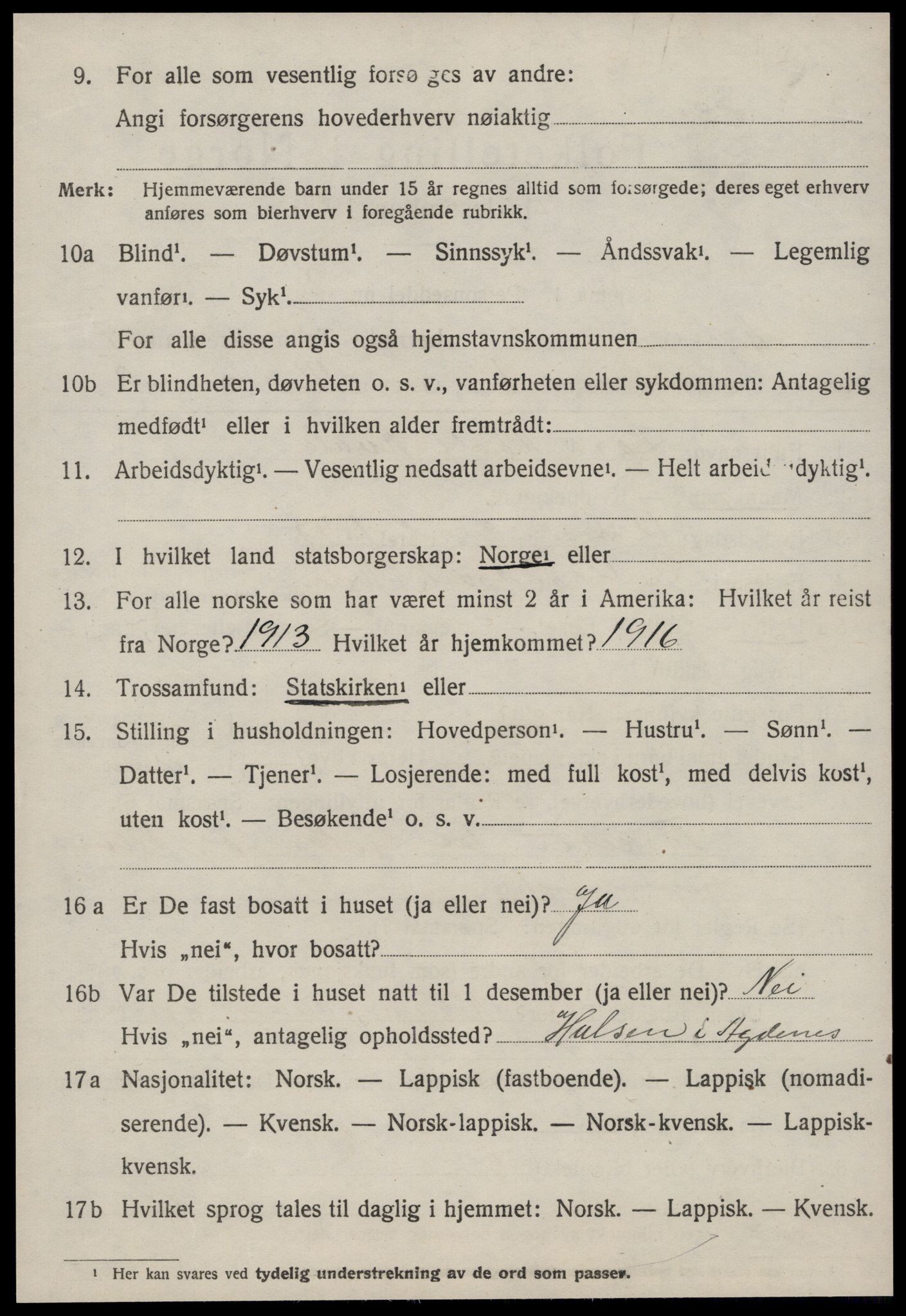 SAT, 1920 census for Agdenes, 1920, p. 2676