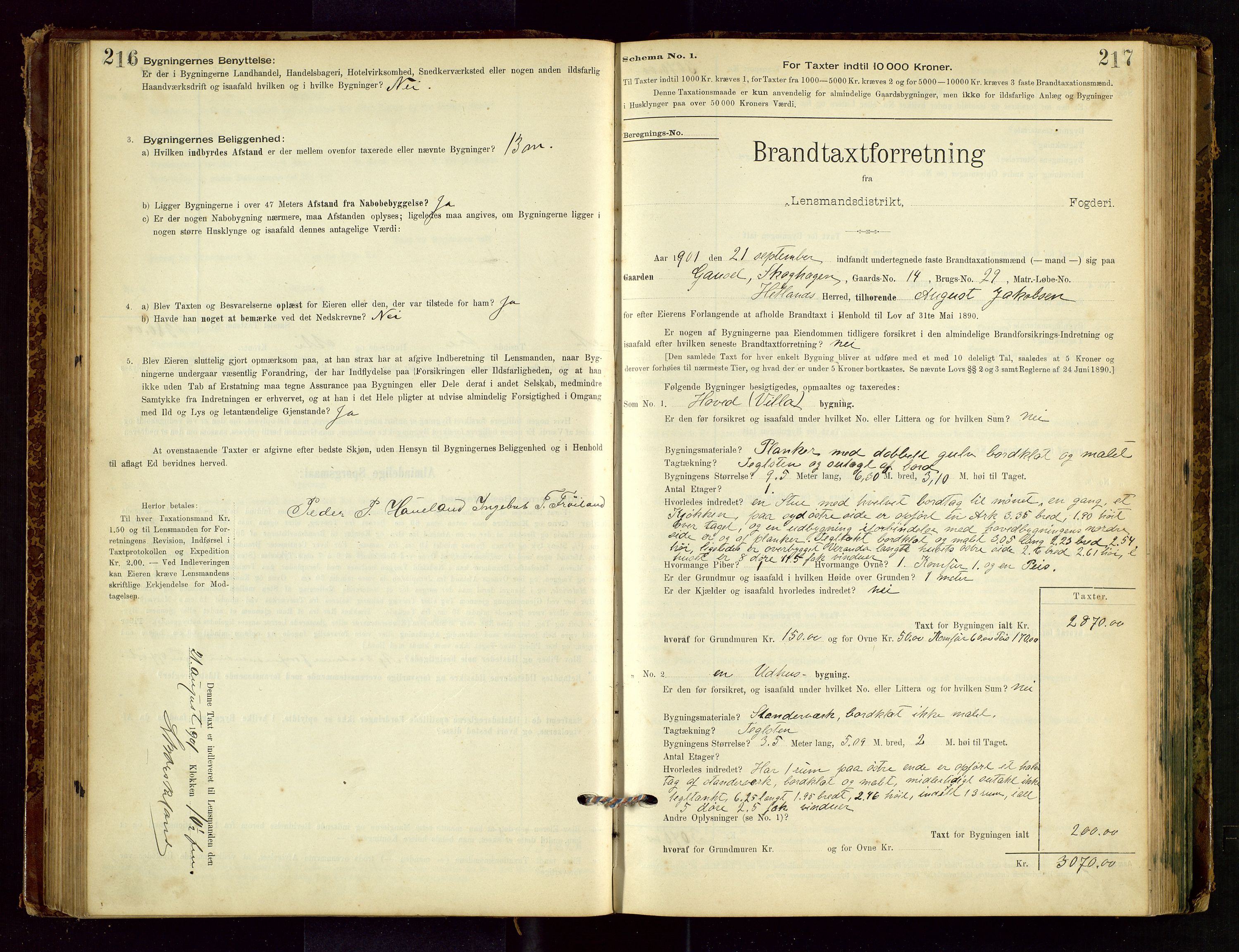 Hetland lensmannskontor, AV/SAST-A-100101/Gob/L0001: "Brandtaxationsprotokol", 1895-1918, p. 216-217