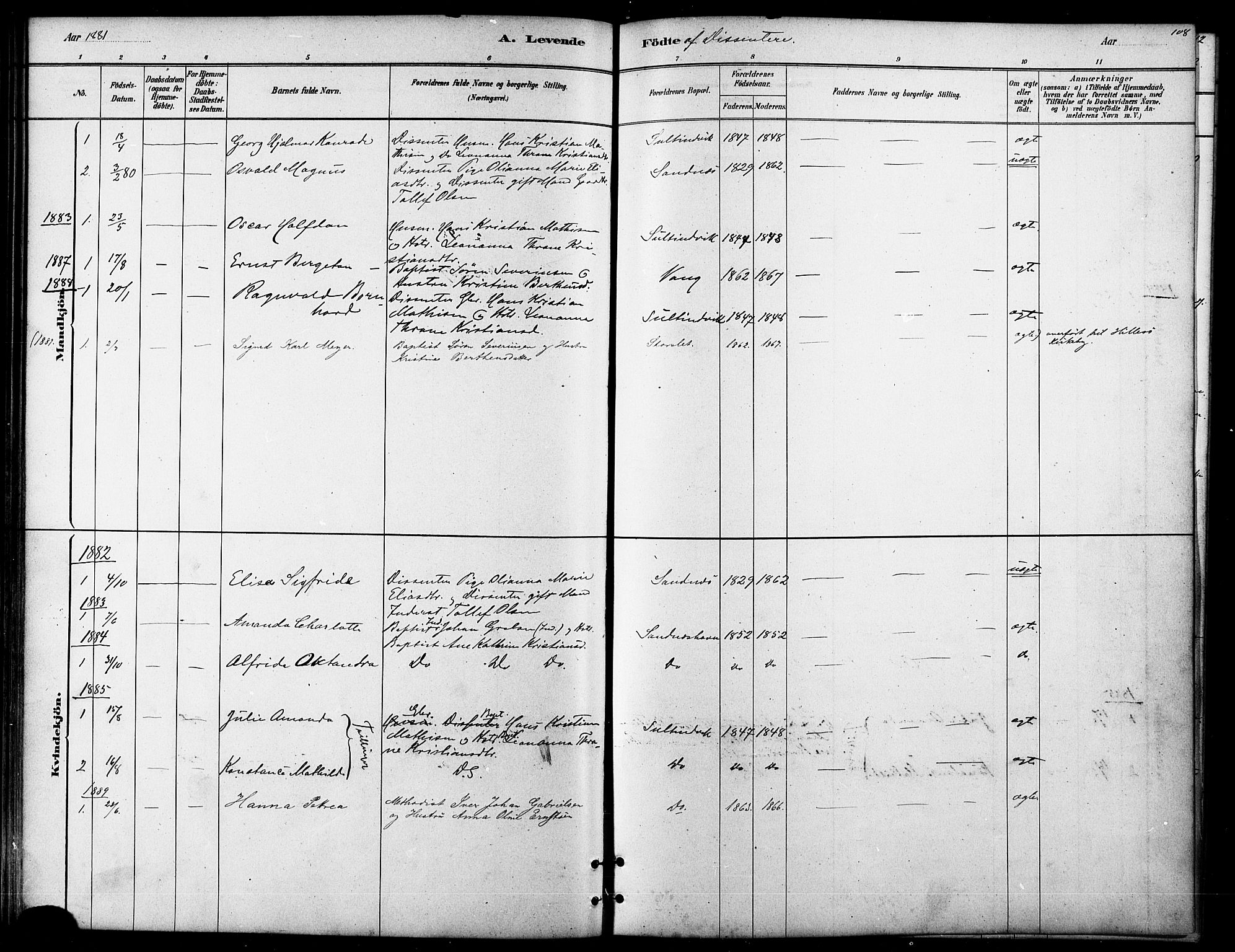 Lenvik sokneprestembete, SATØ/S-1310/H/Ha/Haa/L0011kirke: Parish register (official) no. 11, 1880-1889, p. 108