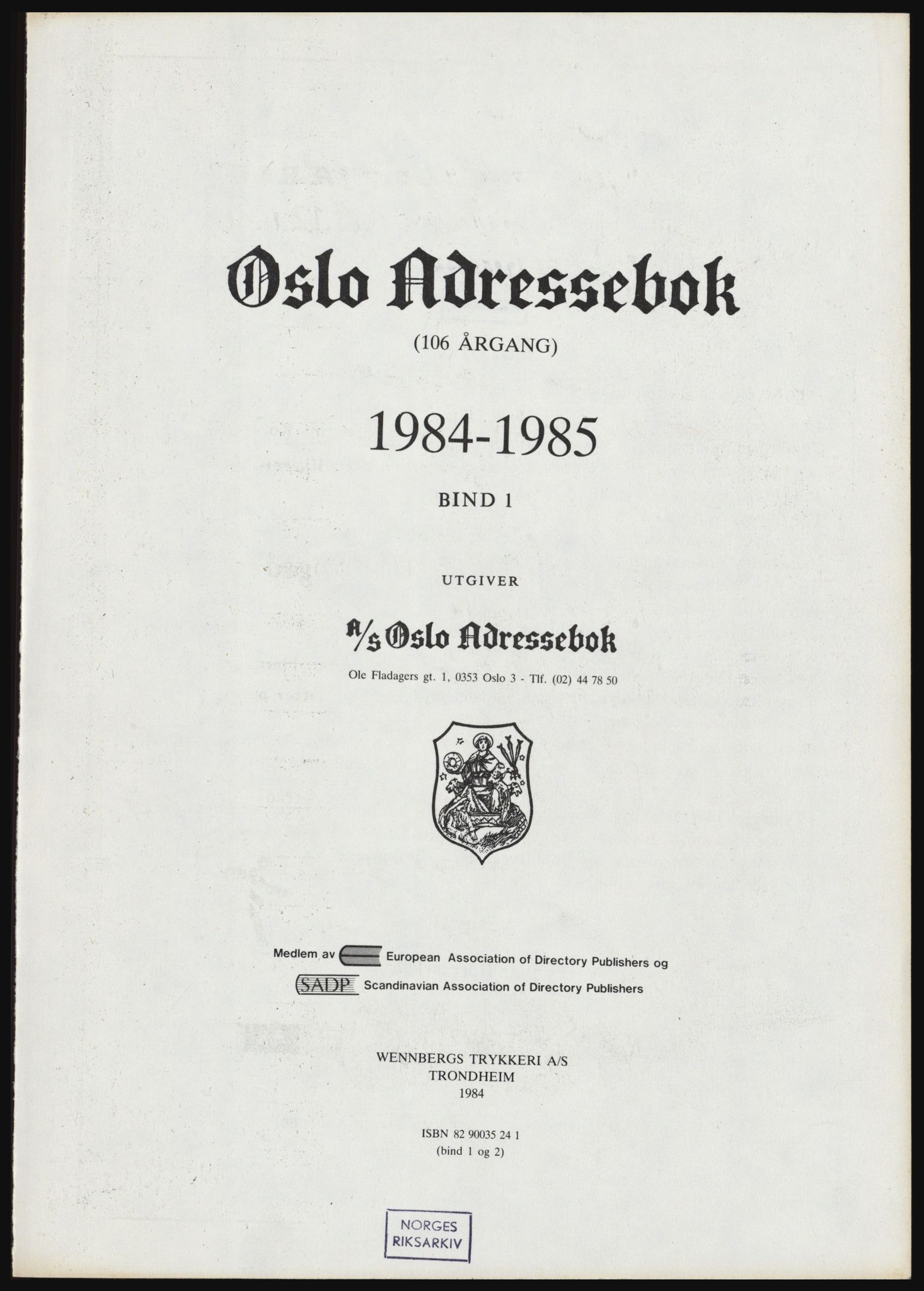 Kristiania/Oslo adressebok, PUBL/-, 1984-1985