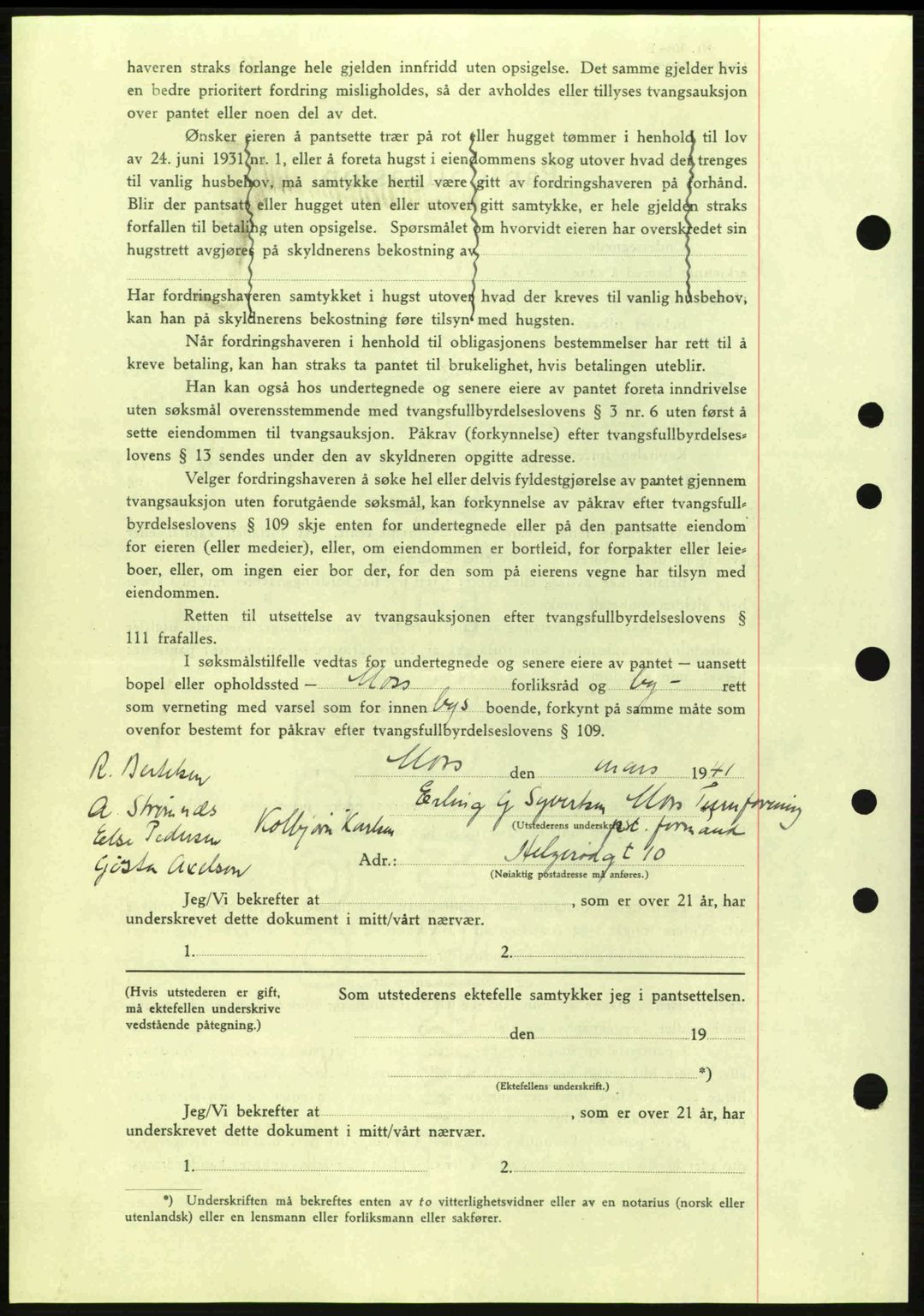 Moss sorenskriveri, SAO/A-10168: Mortgage book no. B10, 1940-1941, Diary no: : 626/1941