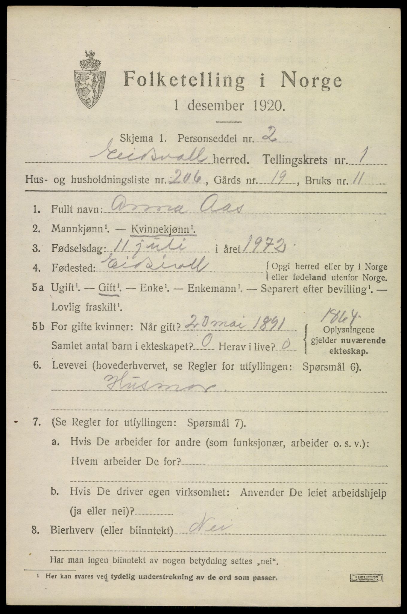 SAO, 1920 census for Eidsvoll, 1920, p. 6467