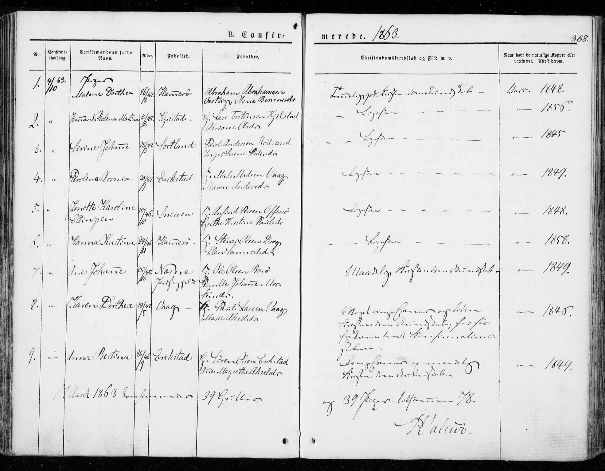 Ministerialprotokoller, klokkerbøker og fødselsregistre - Nordland, AV/SAT-A-1459/872/L1033: Parish register (official) no. 872A08, 1840-1863, p. 368