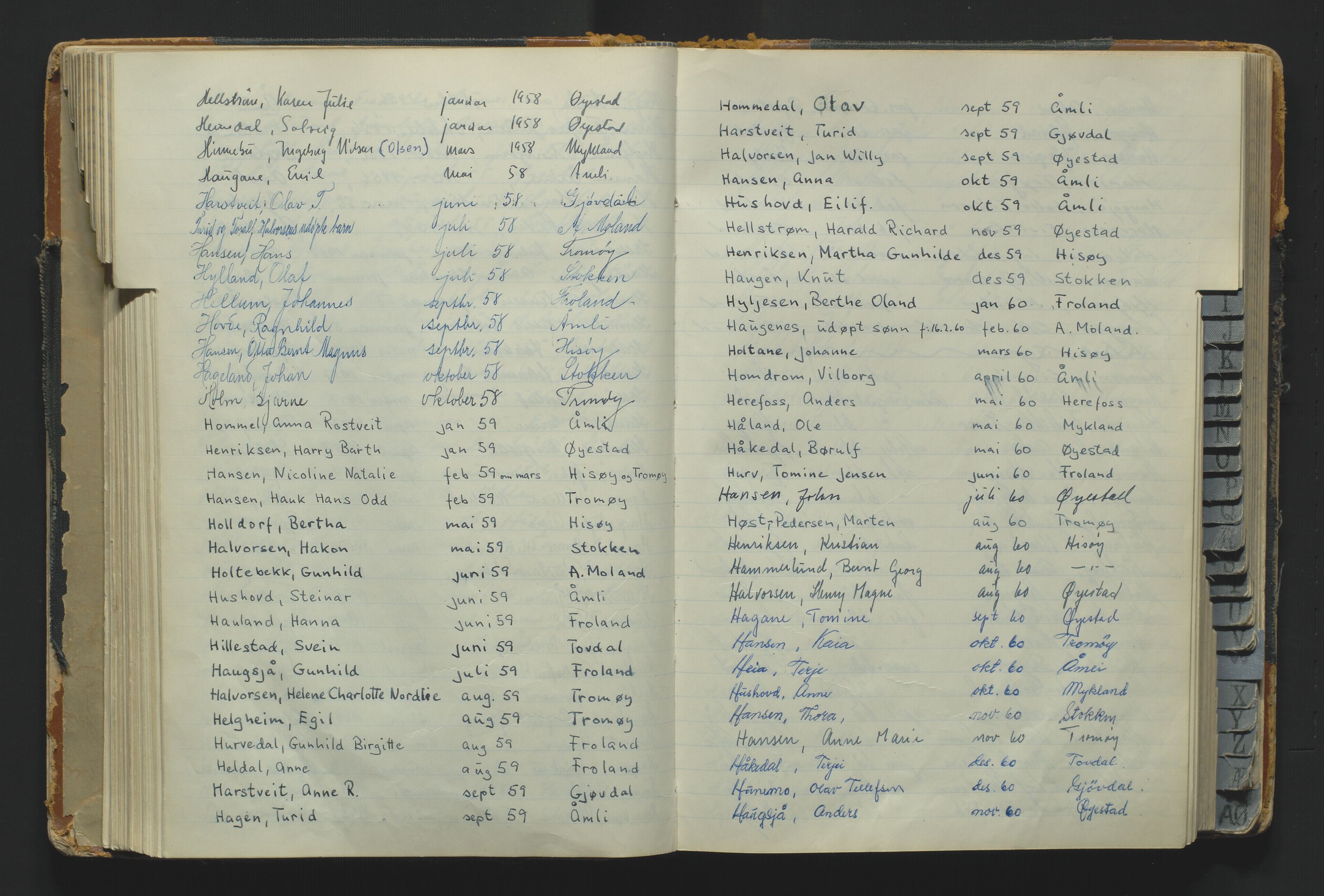 Nedenes sorenskriveri - 2, AV/SAK-1221-0106/H/Ha/L0184: Dødsfallsregister, protokoll, 1946-1972