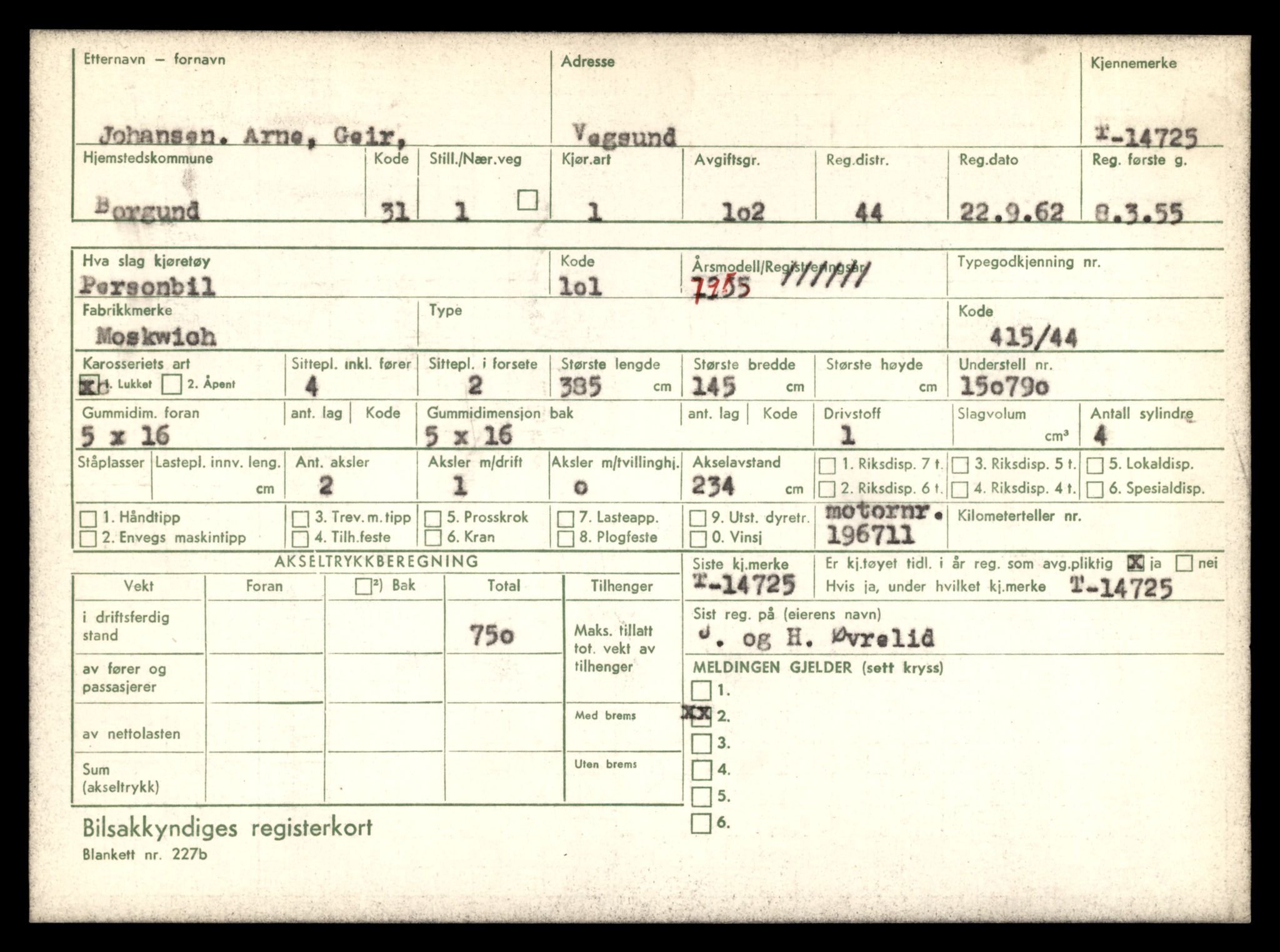 Møre og Romsdal vegkontor - Ålesund trafikkstasjon, SAT/A-4099/F/Fe/L0048: Registreringskort for kjøretøy T 14721 - T 14863, 1927-1998, p. 79