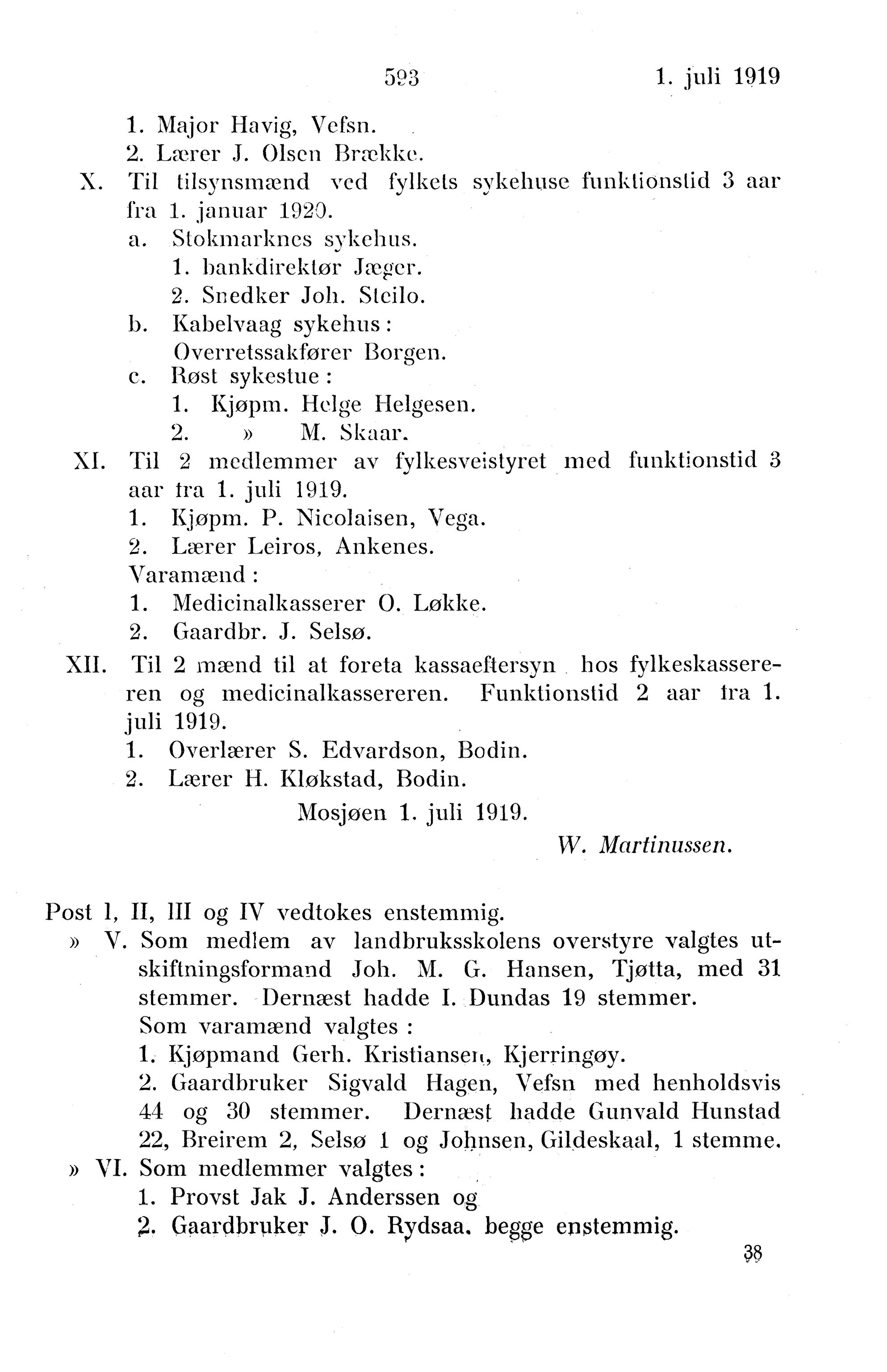 Nordland Fylkeskommune. Fylkestinget, AIN/NFK-17/176/A/Ac/L0042: Fylkestingsforhandlinger 1919, 1919