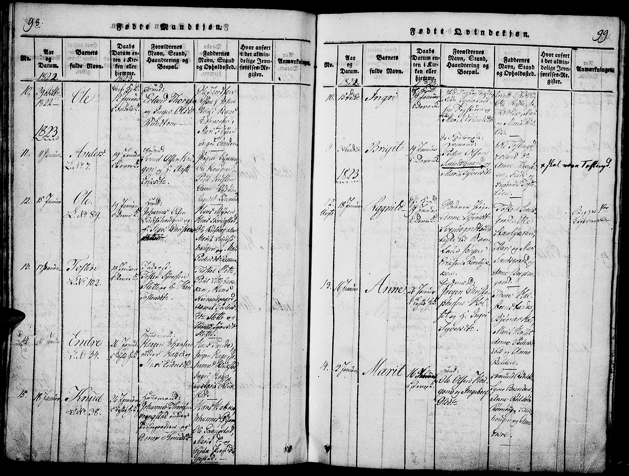 Lesja prestekontor, AV/SAH-PREST-068/H/Ha/Haa/L0004: Parish register (official) no. 4, 1820-1829, p. 98-99