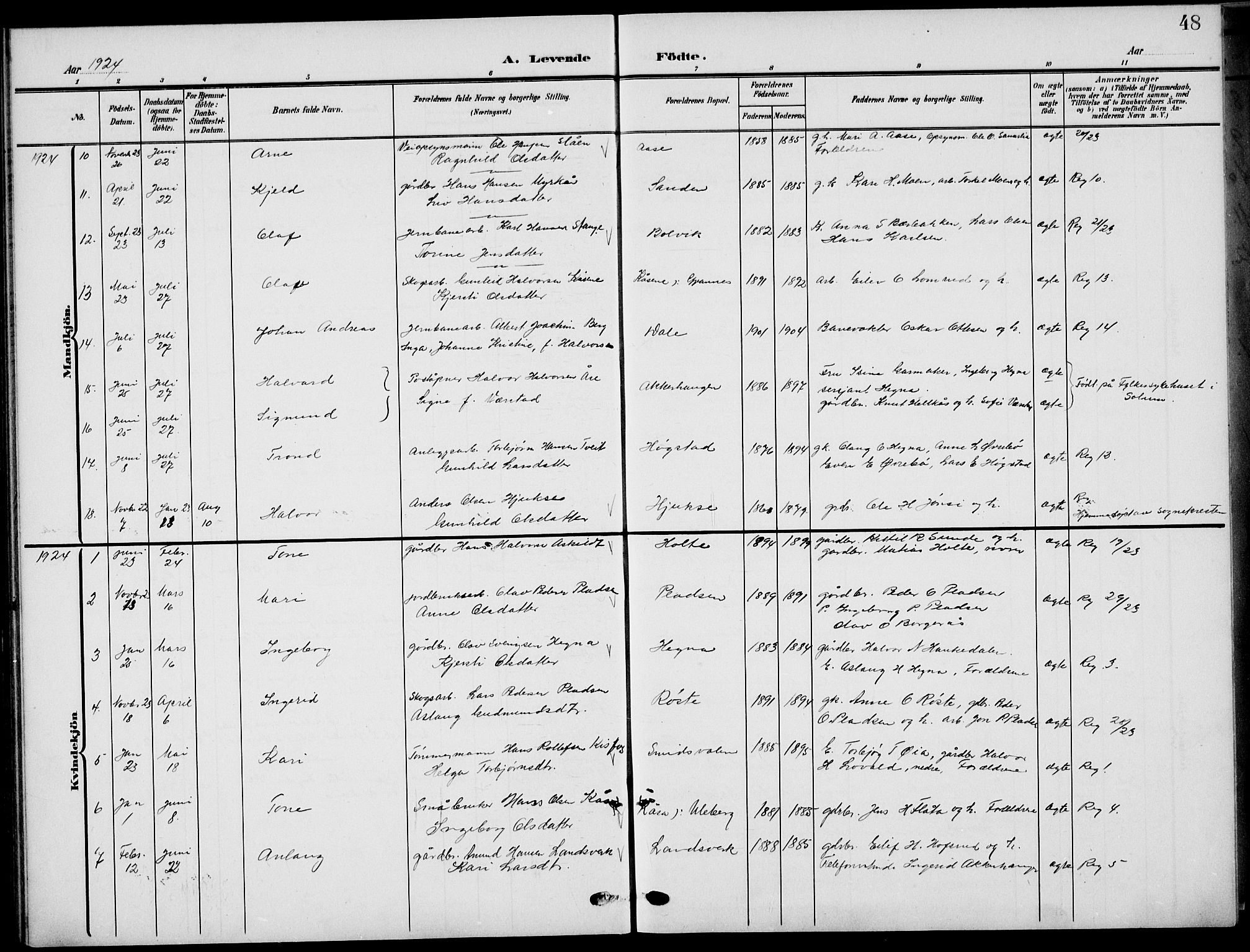 Sauherad kirkebøker, AV/SAKO-A-298/G/Ga/L0004a: Parish register (copy) no. I 4a, 1906-1934, p. 48