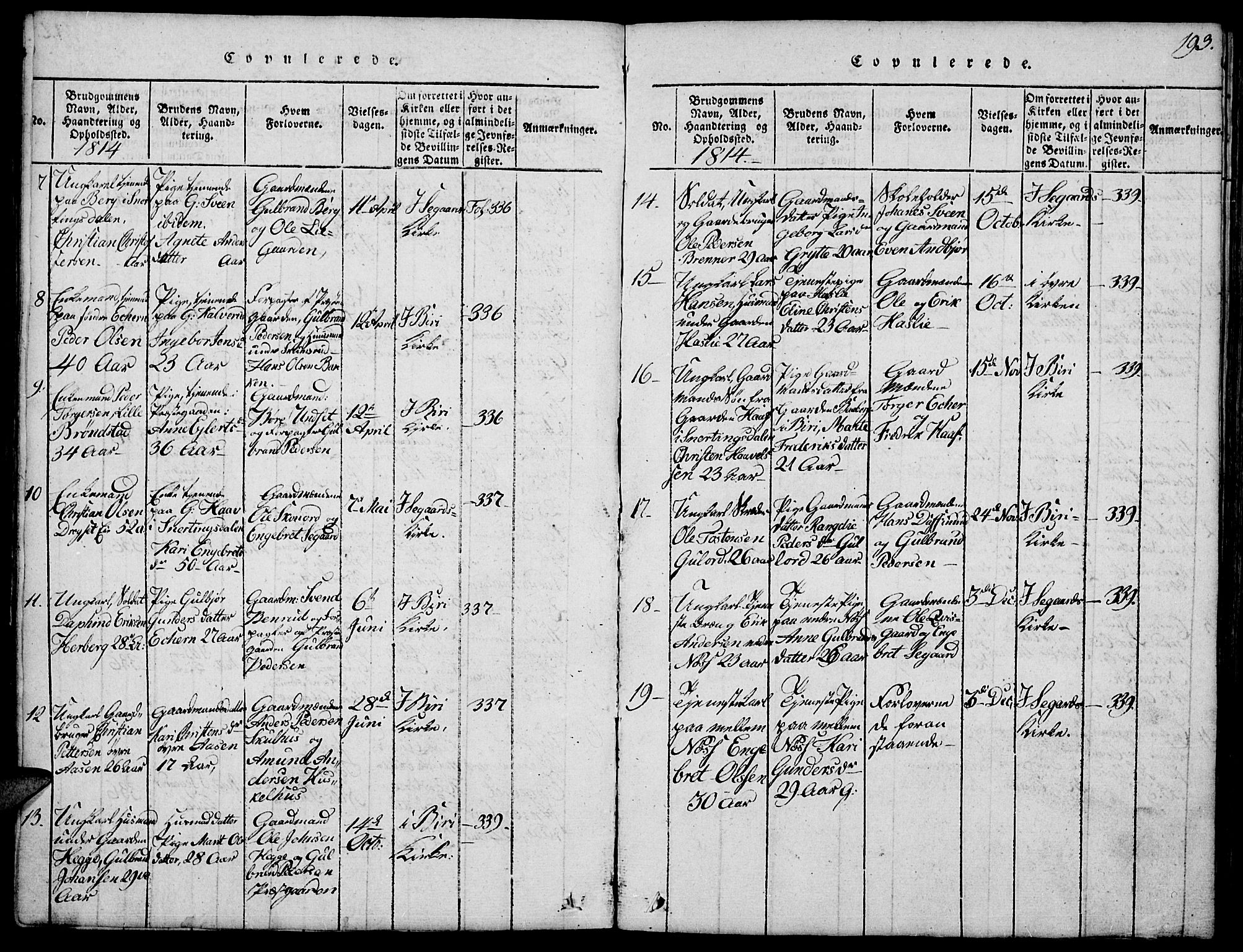 Biri prestekontor, SAH/PREST-096/H/Ha/Hab/L0001: Parish register (copy) no. 1, 1814-1828, p. 193