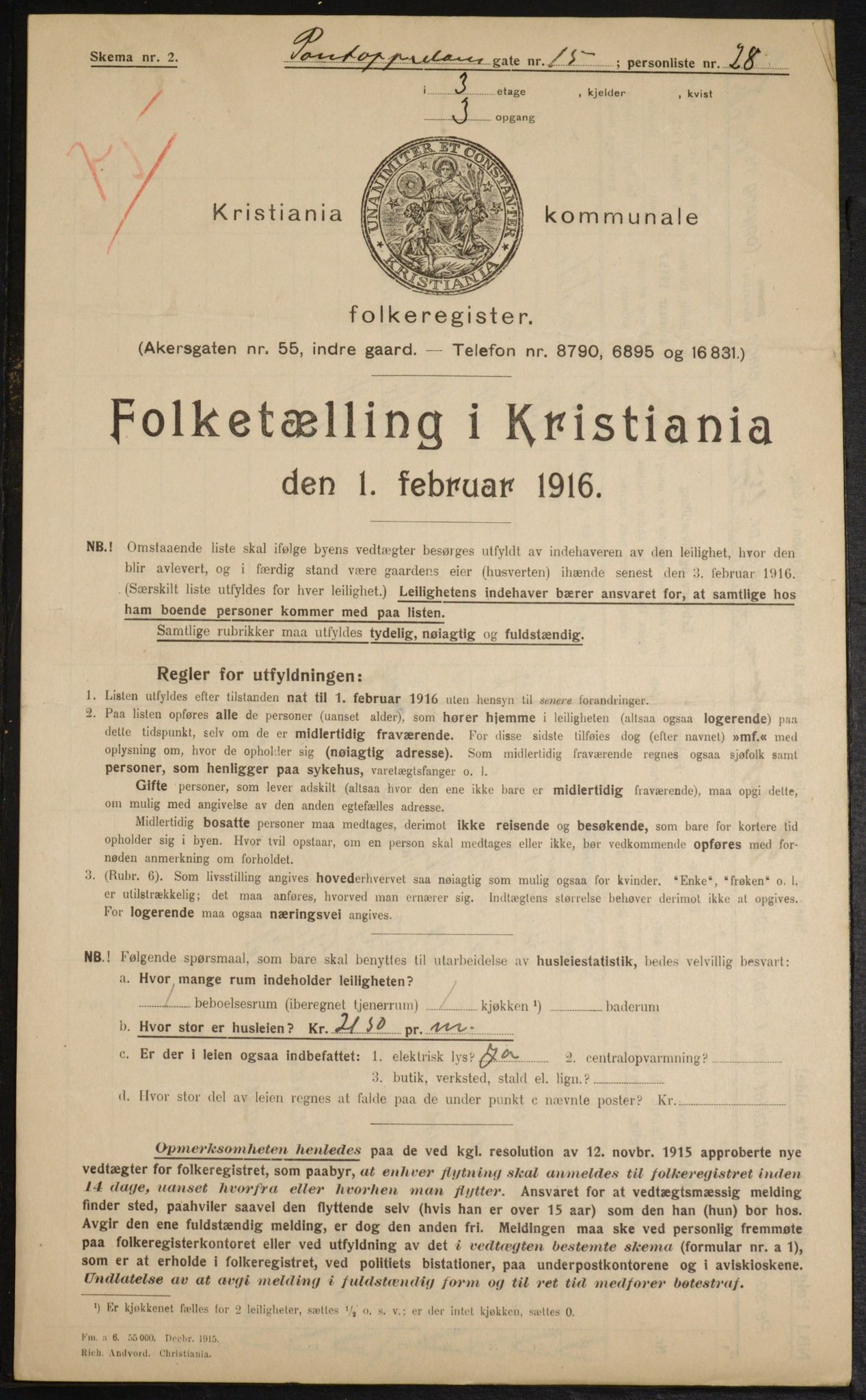 OBA, Municipal Census 1916 for Kristiania, 1916, p. 83239