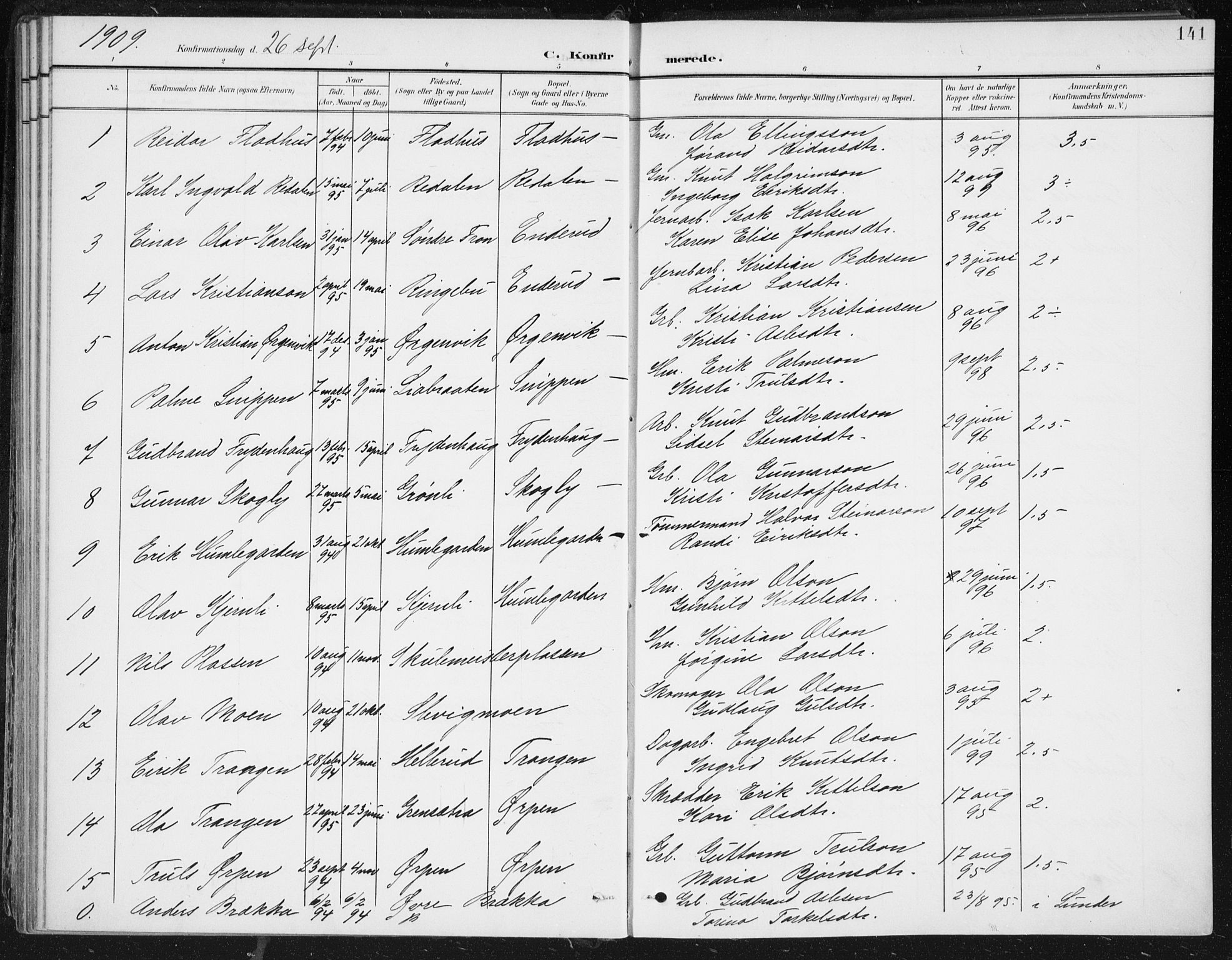 Krødsherad kirkebøker, SAKO/A-19/F/Fa/L0007: Parish register (official) no. 7, 1900-1915, p. 141