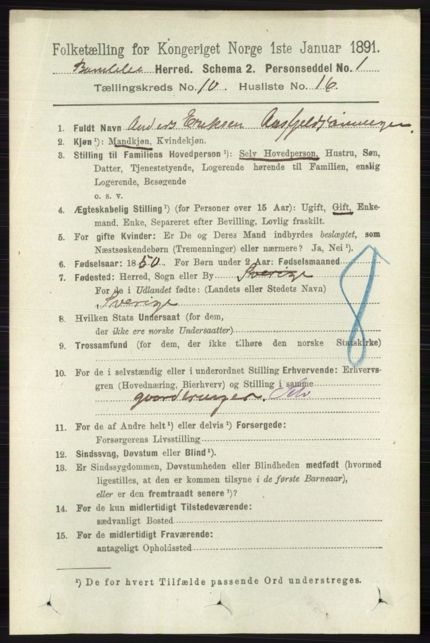 RA, 1891 census for 0814 Bamble, 1891, p. 5885