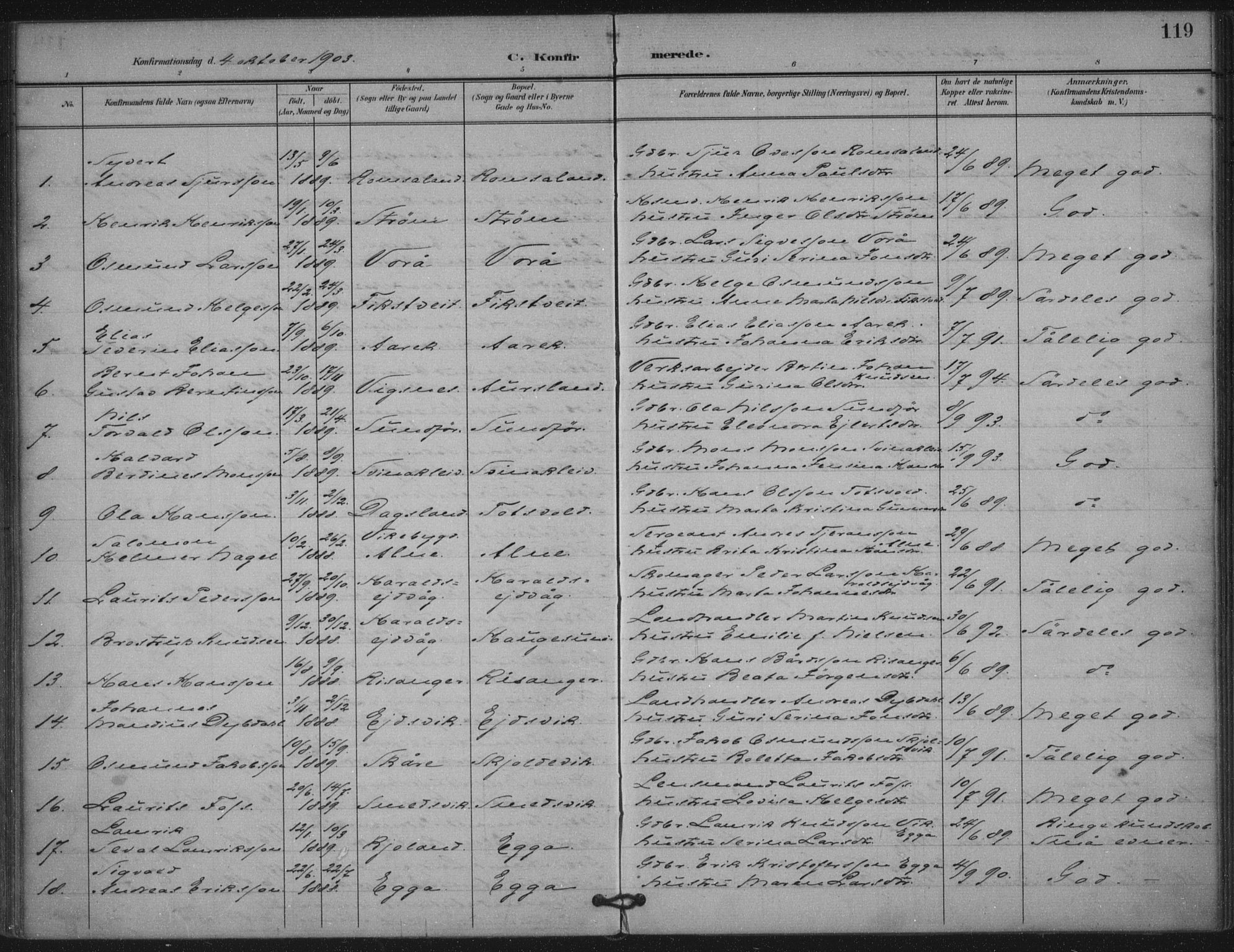 Skjold sokneprestkontor, SAST/A-101847/H/Ha/Haa/L0011: Parish register (official) no. A 11, 1897-1914, p. 119