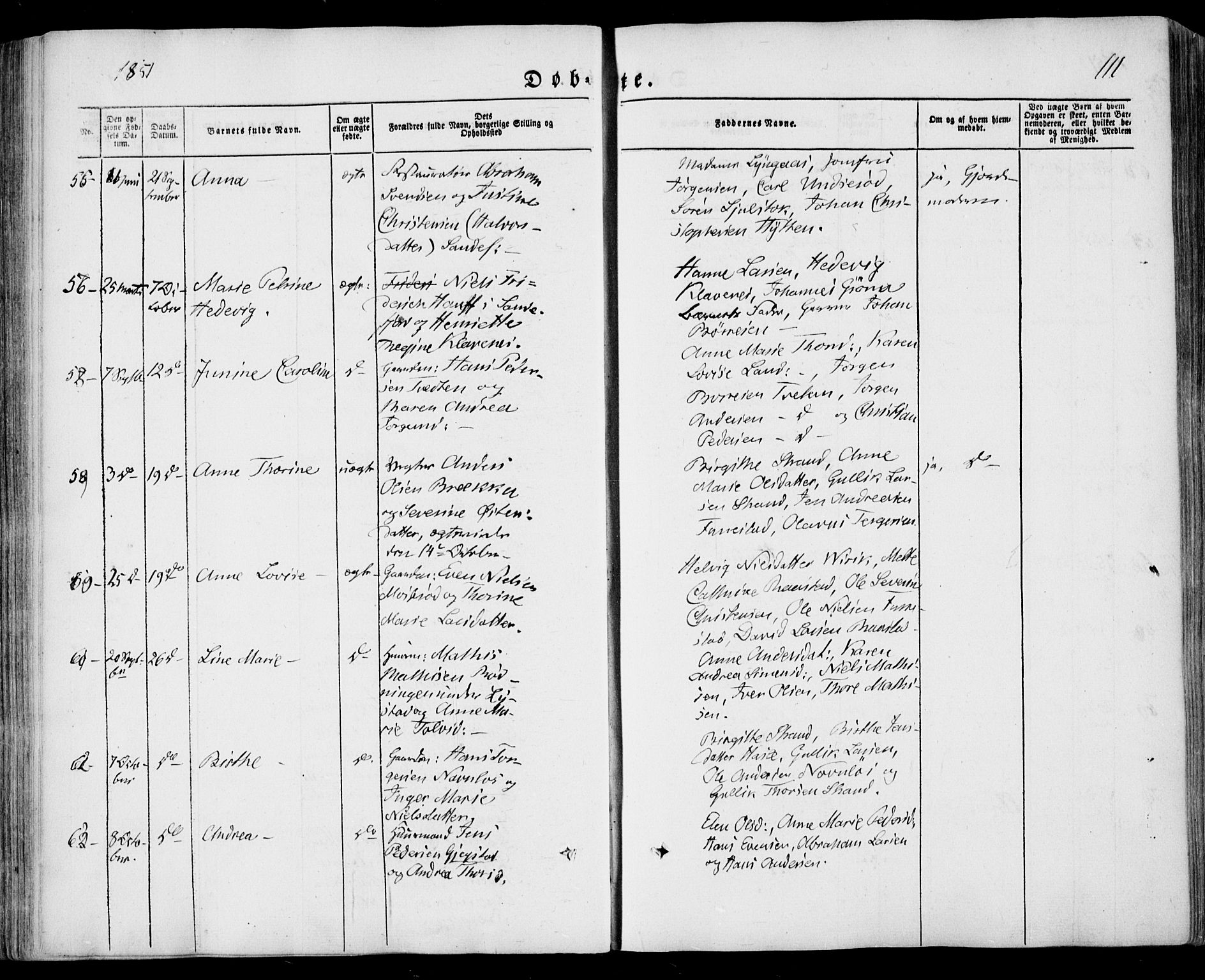 Sandar kirkebøker, SAKO/A-243/F/Fa/L0006: Parish register (official) no. 6, 1847-1860, p. 111