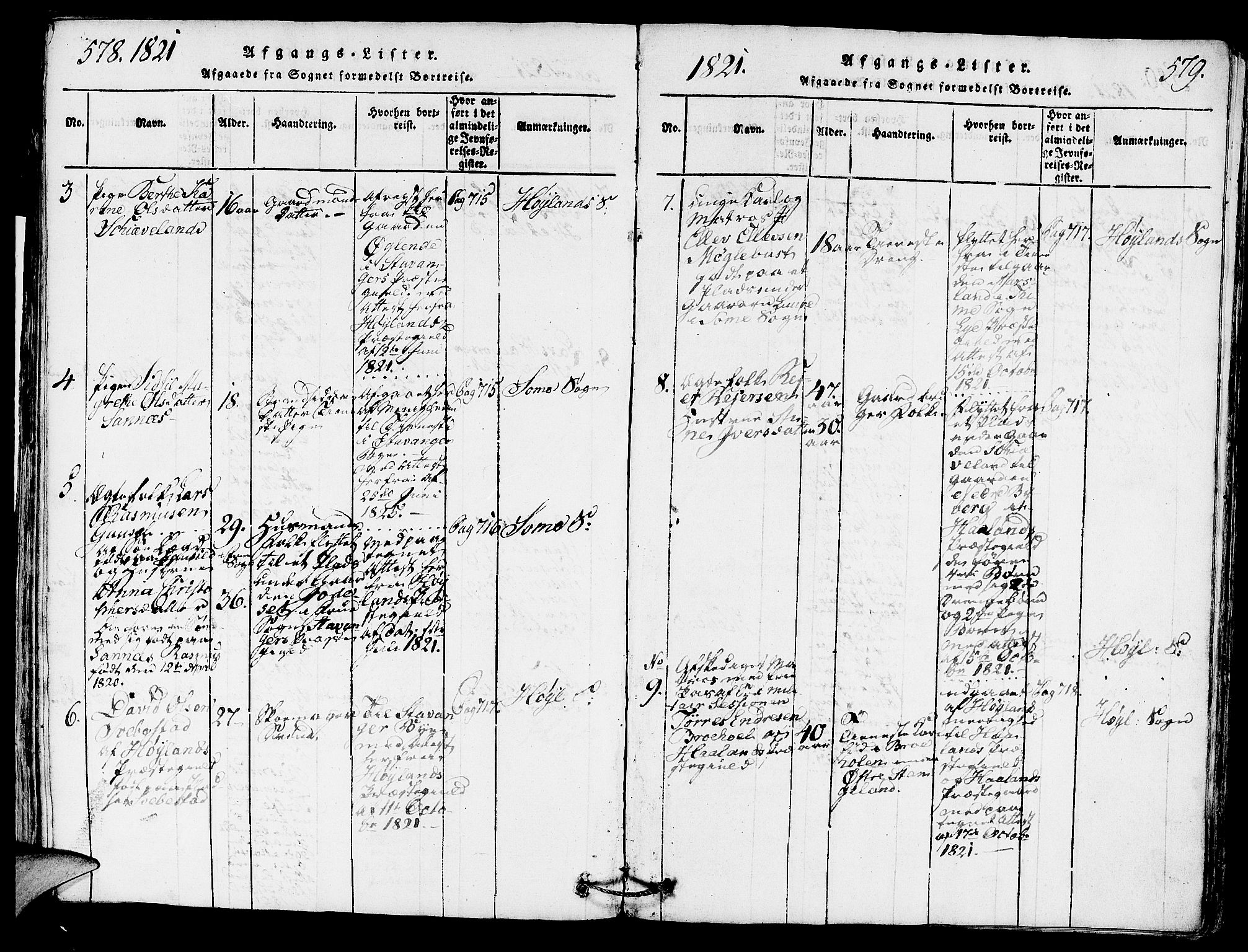 Høyland sokneprestkontor, SAST/A-101799/001/30BA/L0006: Parish register (official) no. A 6, 1815-1825, p. 578-579