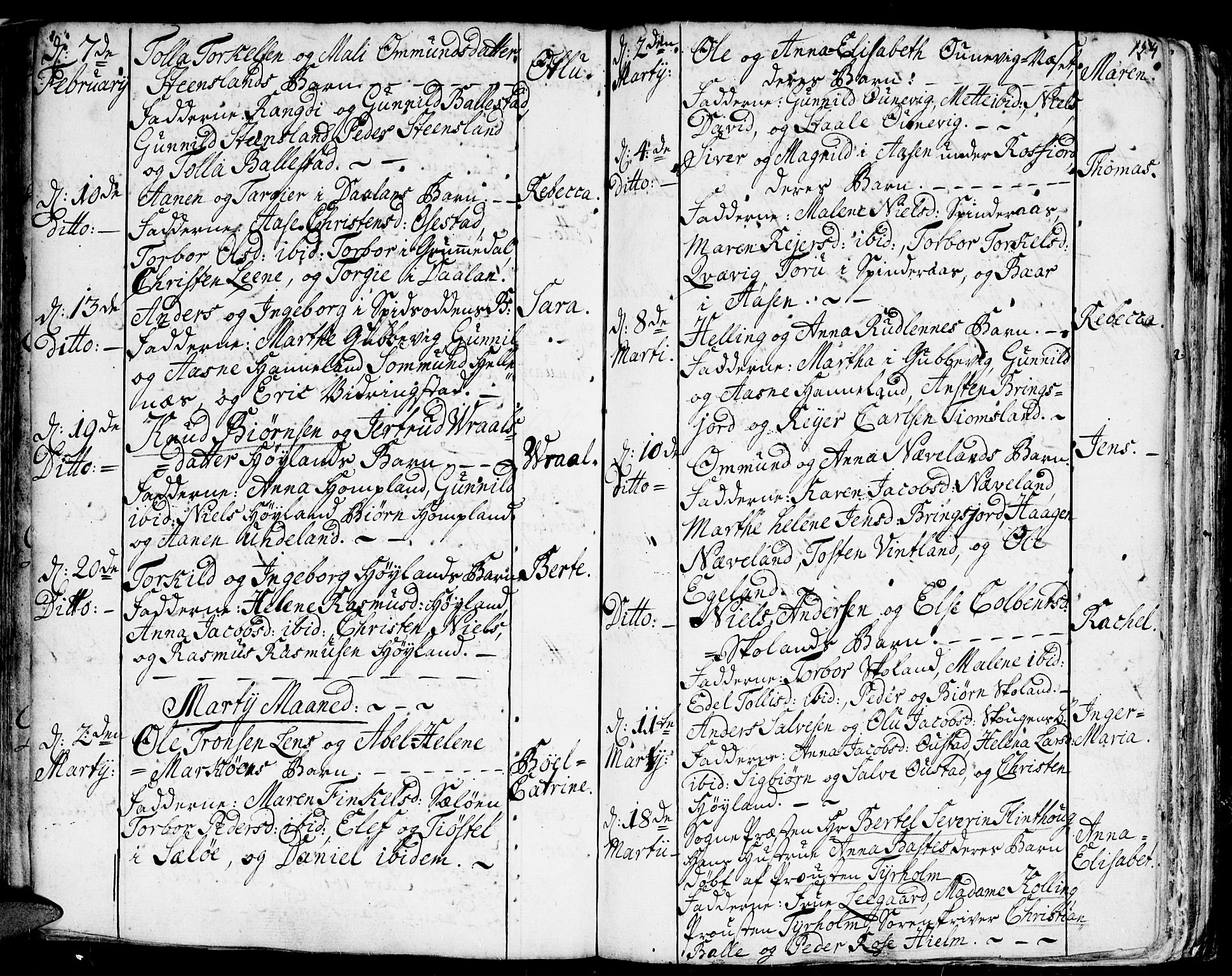Lyngdal sokneprestkontor, SAK/1111-0029/F/Fa/Fac/L0001: Parish register (official) no. A 1, 1727-1779, p. 154
