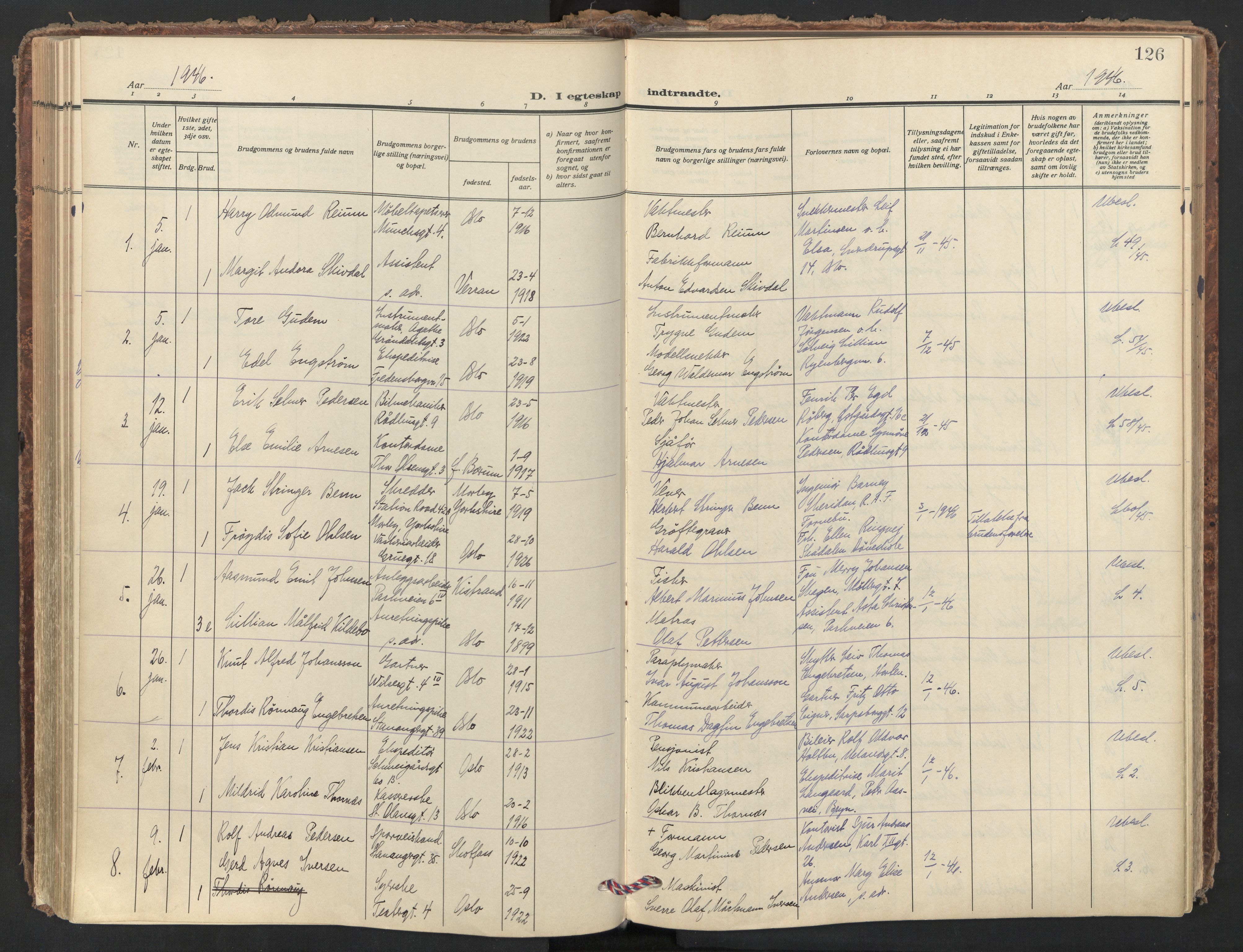 Trefoldighet prestekontor Kirkebøker, AV/SAO-A-10882/F/Fc/L0010: Parish register (official) no. III 10, 1936-1954, p. 126