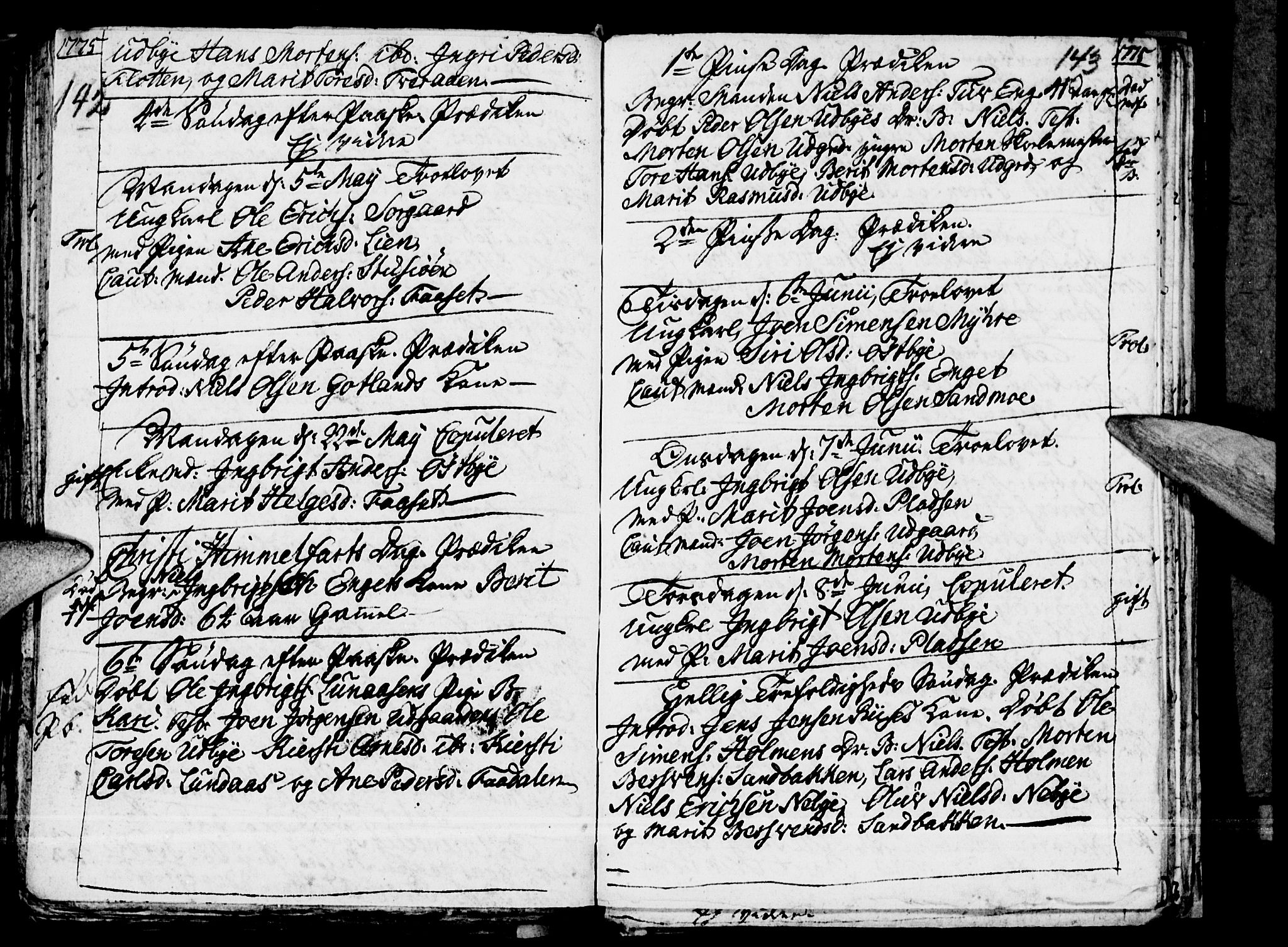 Tynset prestekontor, AV/SAH-PREST-058/H/Ha/Haa/L0008: Parish register (official) no. 8, 1767-1778, p. 142-143