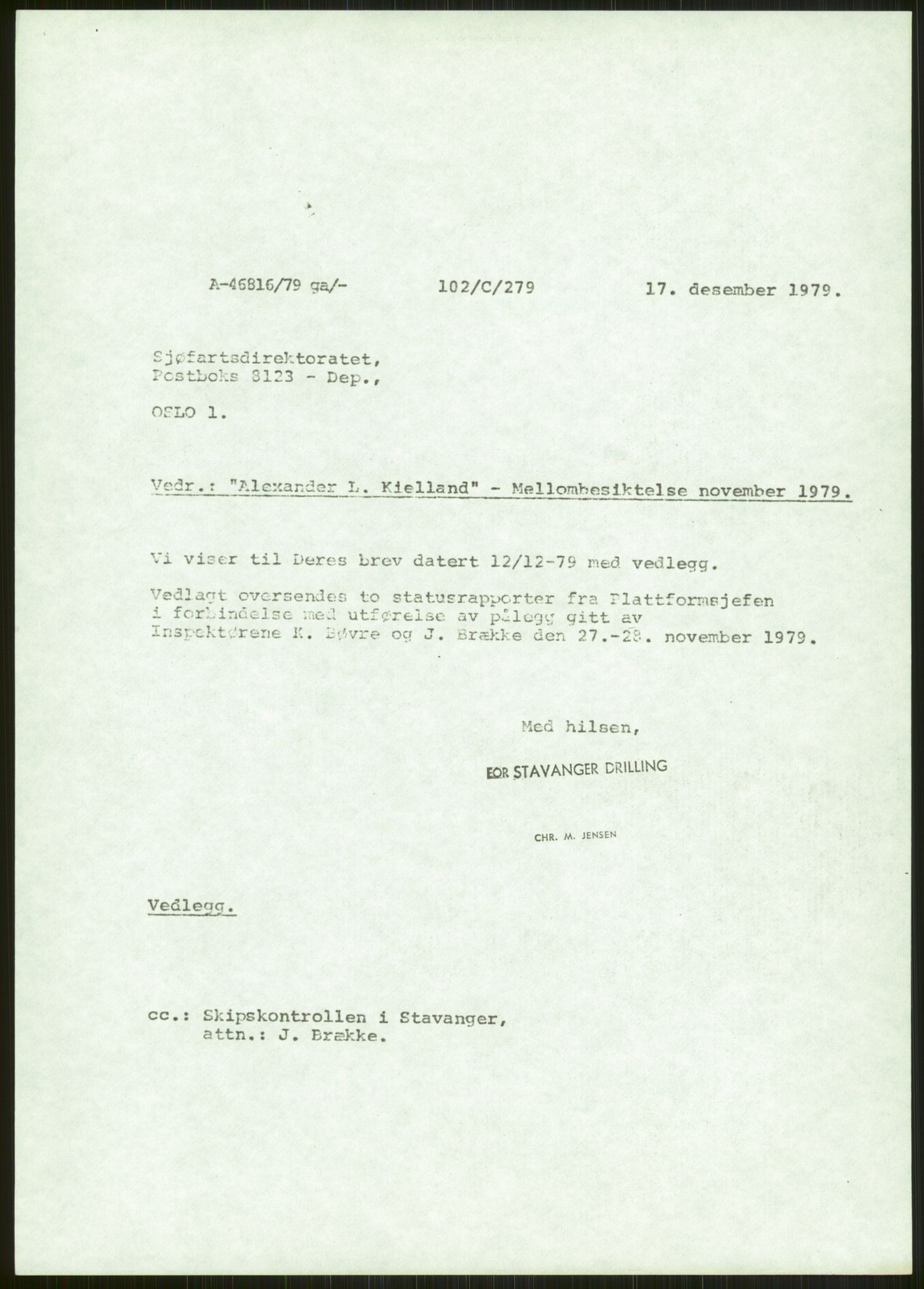 Justisdepartementet, Granskningskommisjonen ved Alexander Kielland-ulykken 27.3.1980, AV/RA-S-1165/D/L0024: A Alexander L. Kielland (A1-A2, A7-A9, A14, A22, A16 av 31)/ E CFEM (E1, E3-E6 av 27)/ F Richard Ducros (Doku.liste + F1-F6 av 8)/ H Sjøfartsdirektoratet/Skipskontrollen (H12, H14-H16, H44, H49, H51 av 52), 1980-1981, p. 60