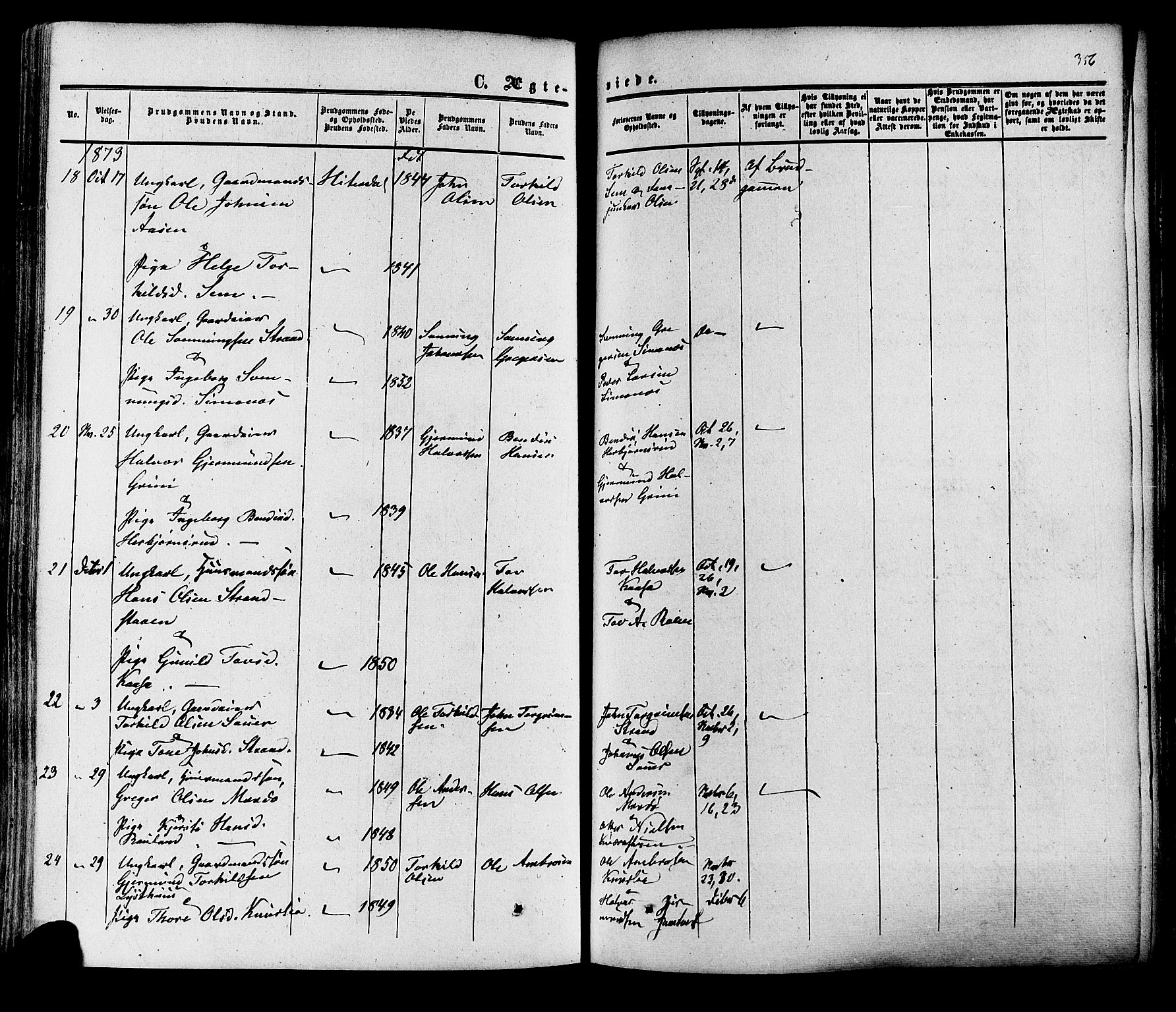Heddal kirkebøker, SAKO/A-268/F/Fa/L0007: Parish register (official) no. I 7, 1855-1877, p. 356