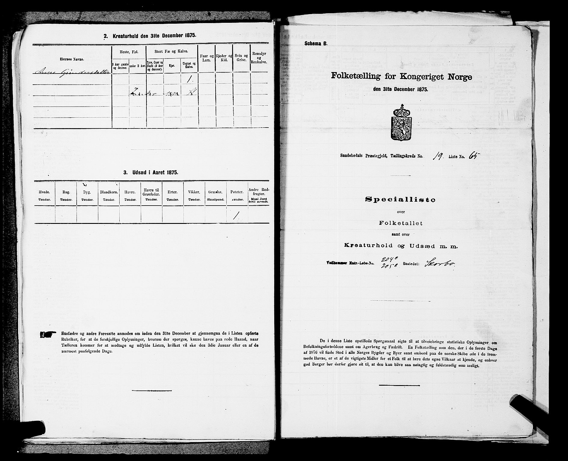 SAKO, 1875 census for 0816P Sannidal, 1875, p. 1692