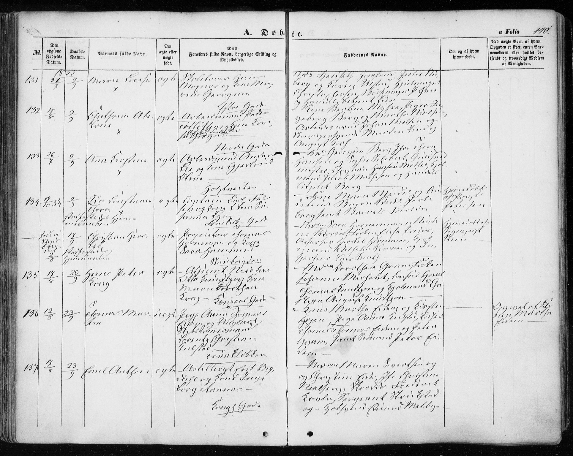 Ministerialprotokoller, klokkerbøker og fødselsregistre - Sør-Trøndelag, SAT/A-1456/601/L0051: Parish register (official) no. 601A19, 1848-1857, p. 140