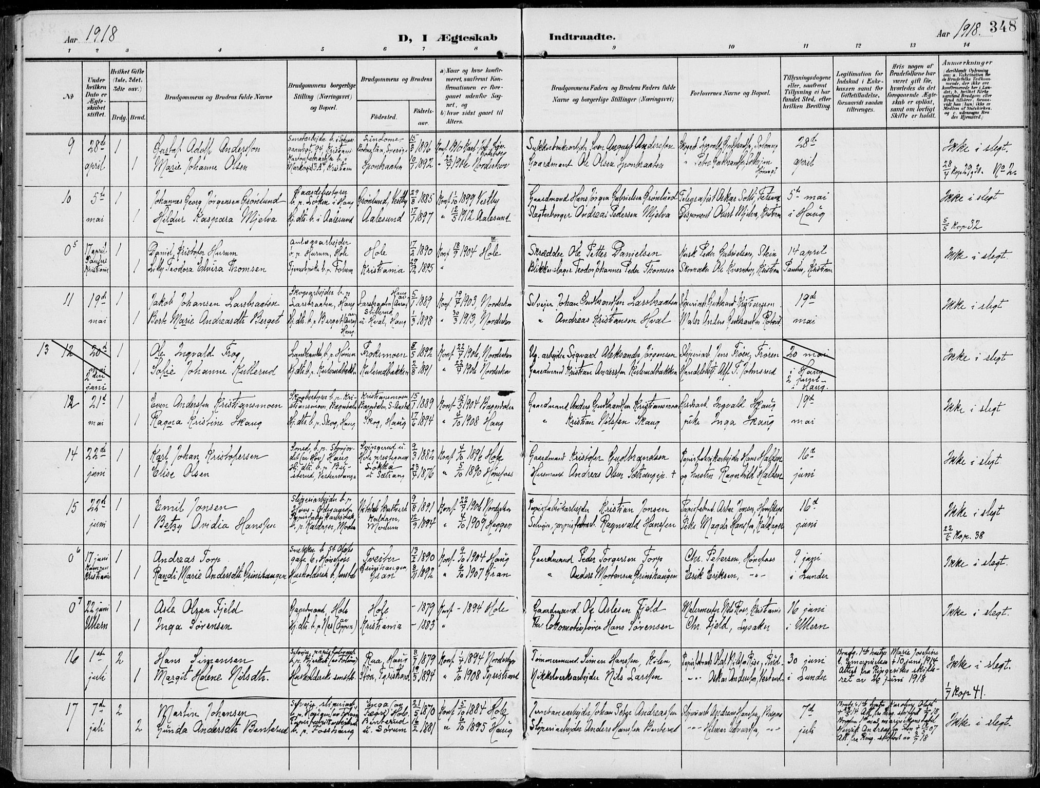 Norderhov kirkebøker, AV/SAKO-A-237/F/Fa/L0017: Parish register (official) no. 17, 1903-1919, p. 348