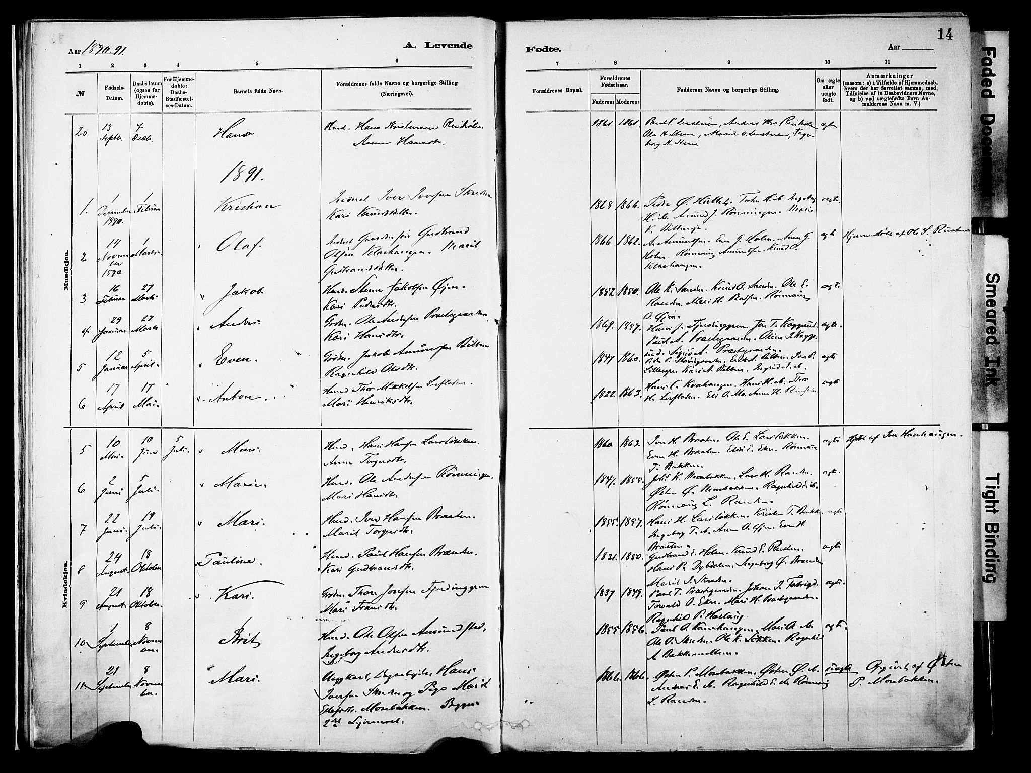 Vågå prestekontor, SAH/PREST-076/H/Ha/Haa/L0010: Parish register (official) no. 10, 1887-1904, p. 14